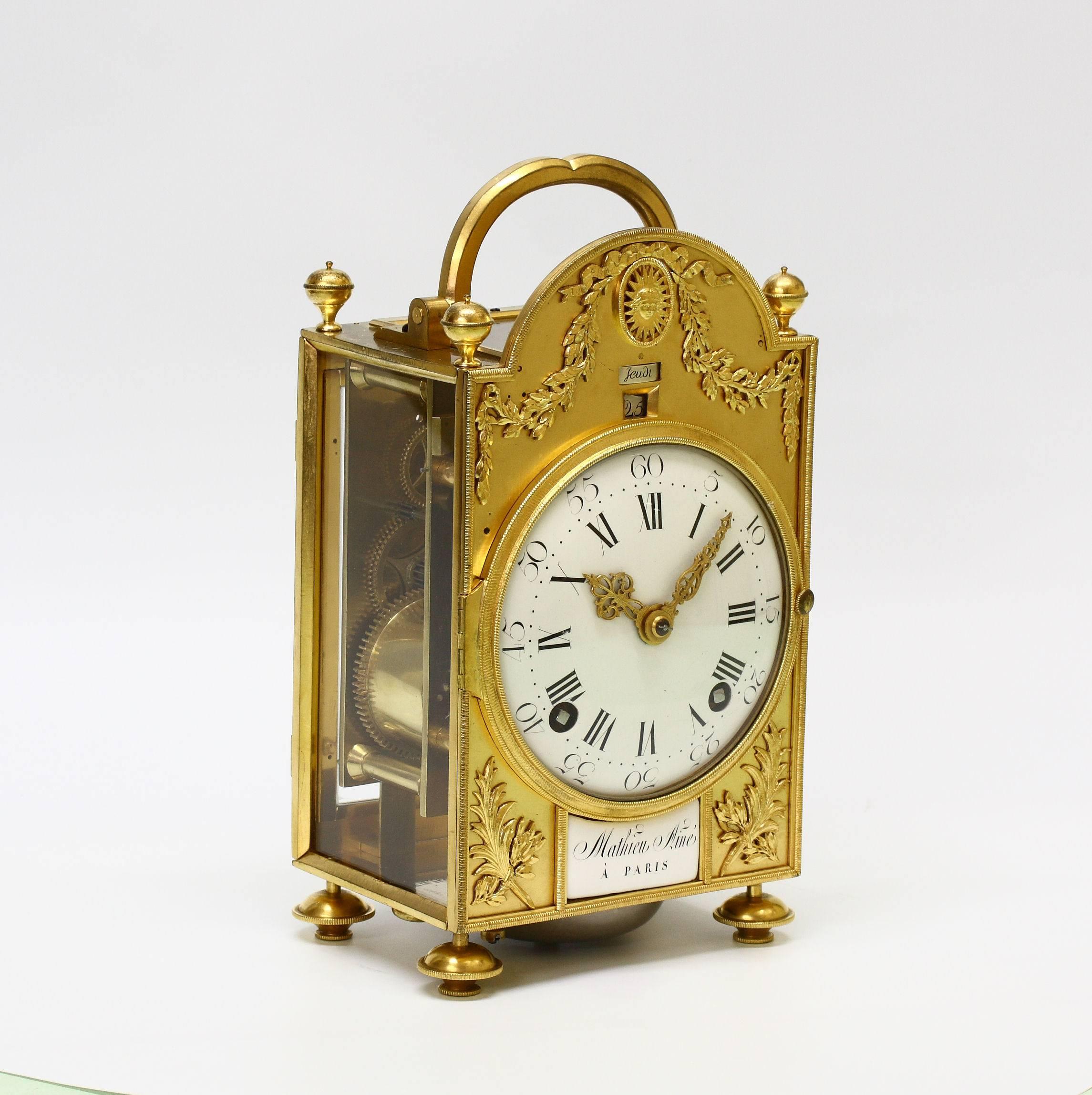 Late 18th Century Small 18th Century French Portable Clock with Calendar