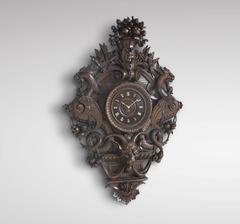 Very Large and Exceptional Carved Walnut Wall Clock with Imaginary Monsters