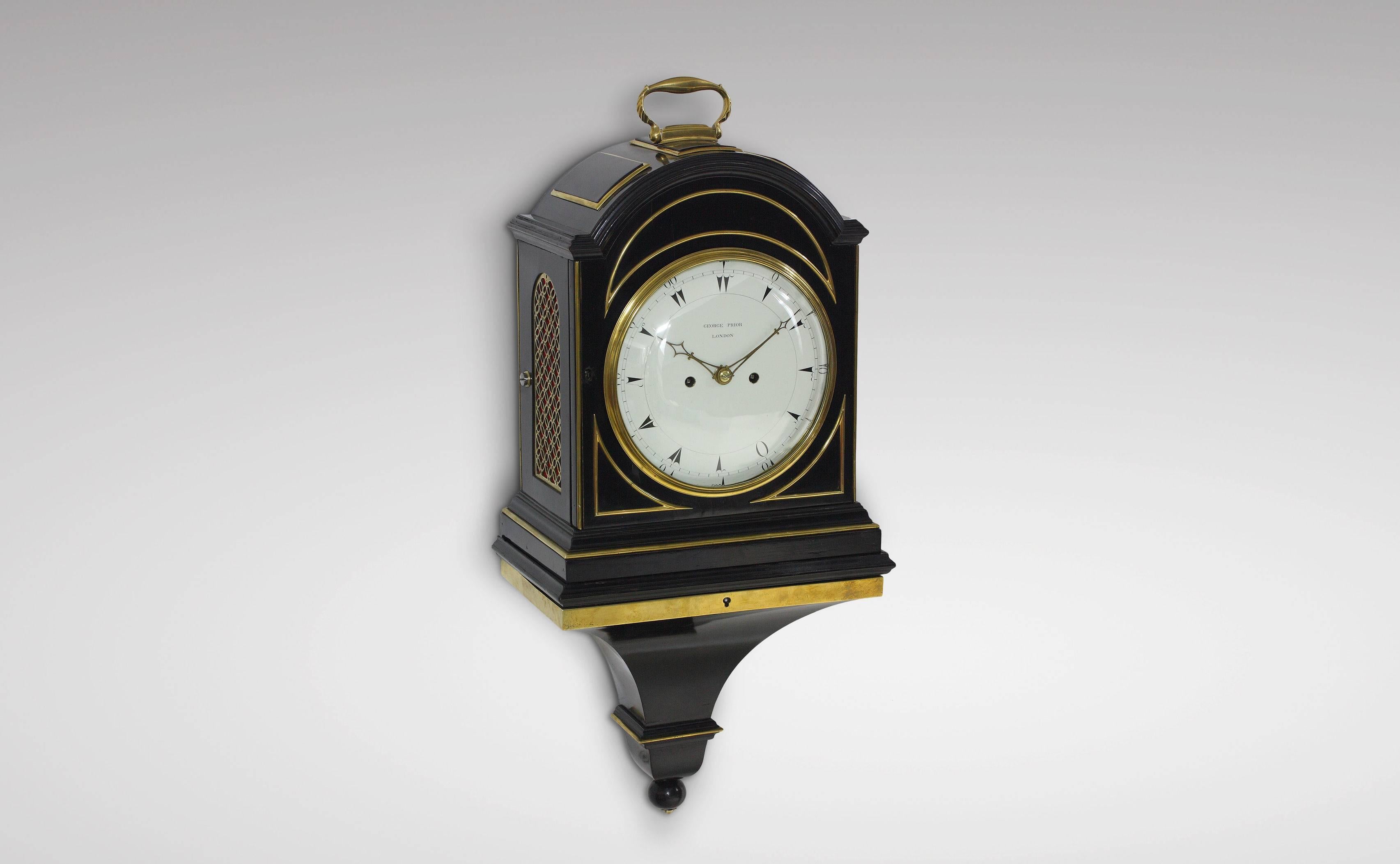 Japanned Georgian Bracket Clock on Its Bracket by George Prior, London For Sale