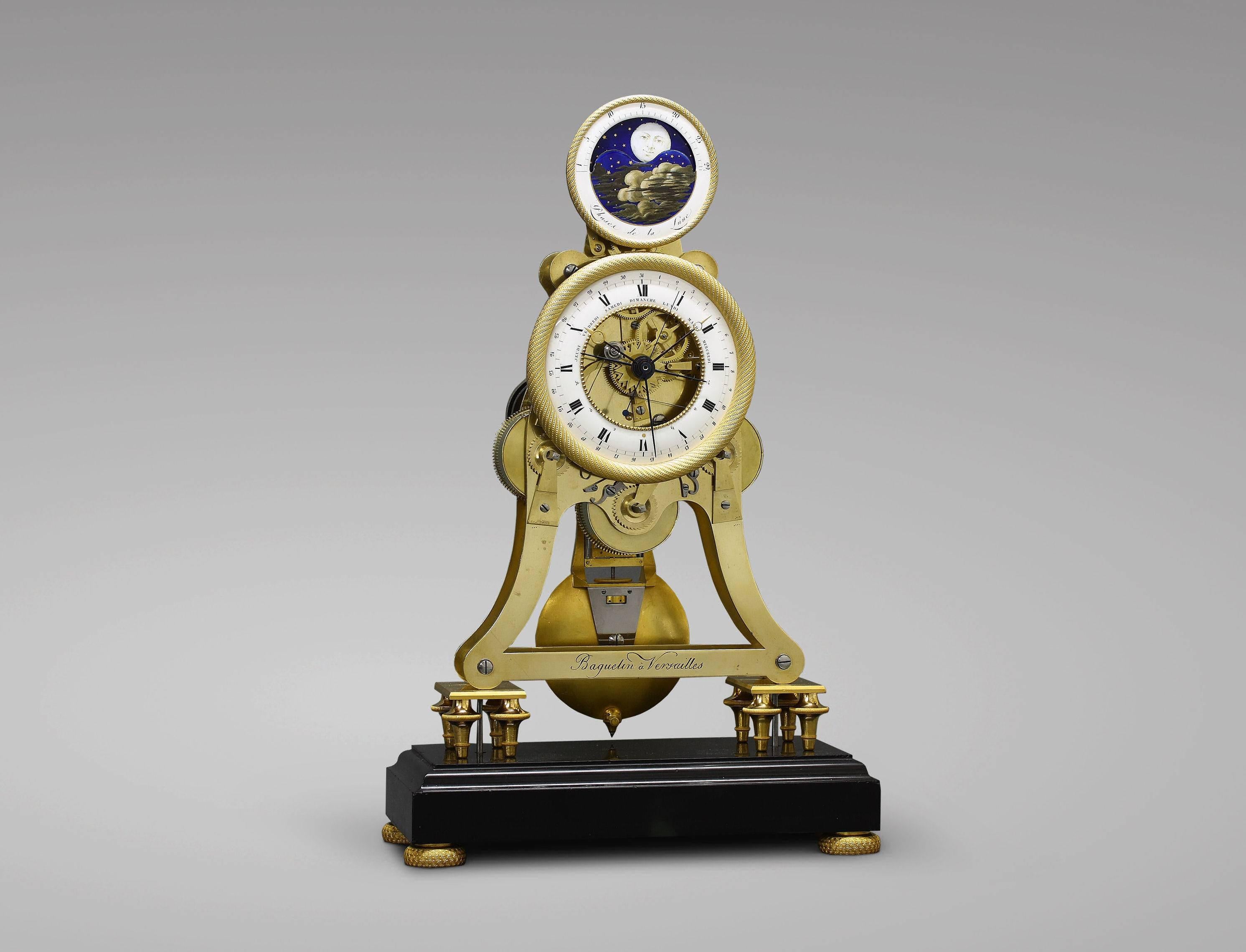 First Empire Empire-Period Astronomical Skeleton Clock with Quarter-Strike on Three Bells For Sale