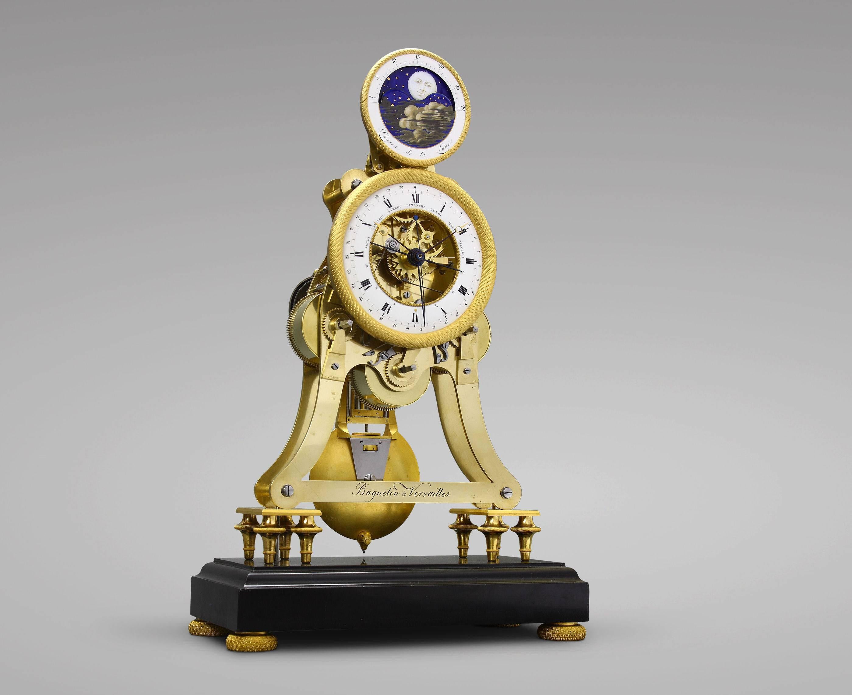 French Empire-Period Astronomical Skeleton Clock with Quarter-Strike on Three Bells For Sale