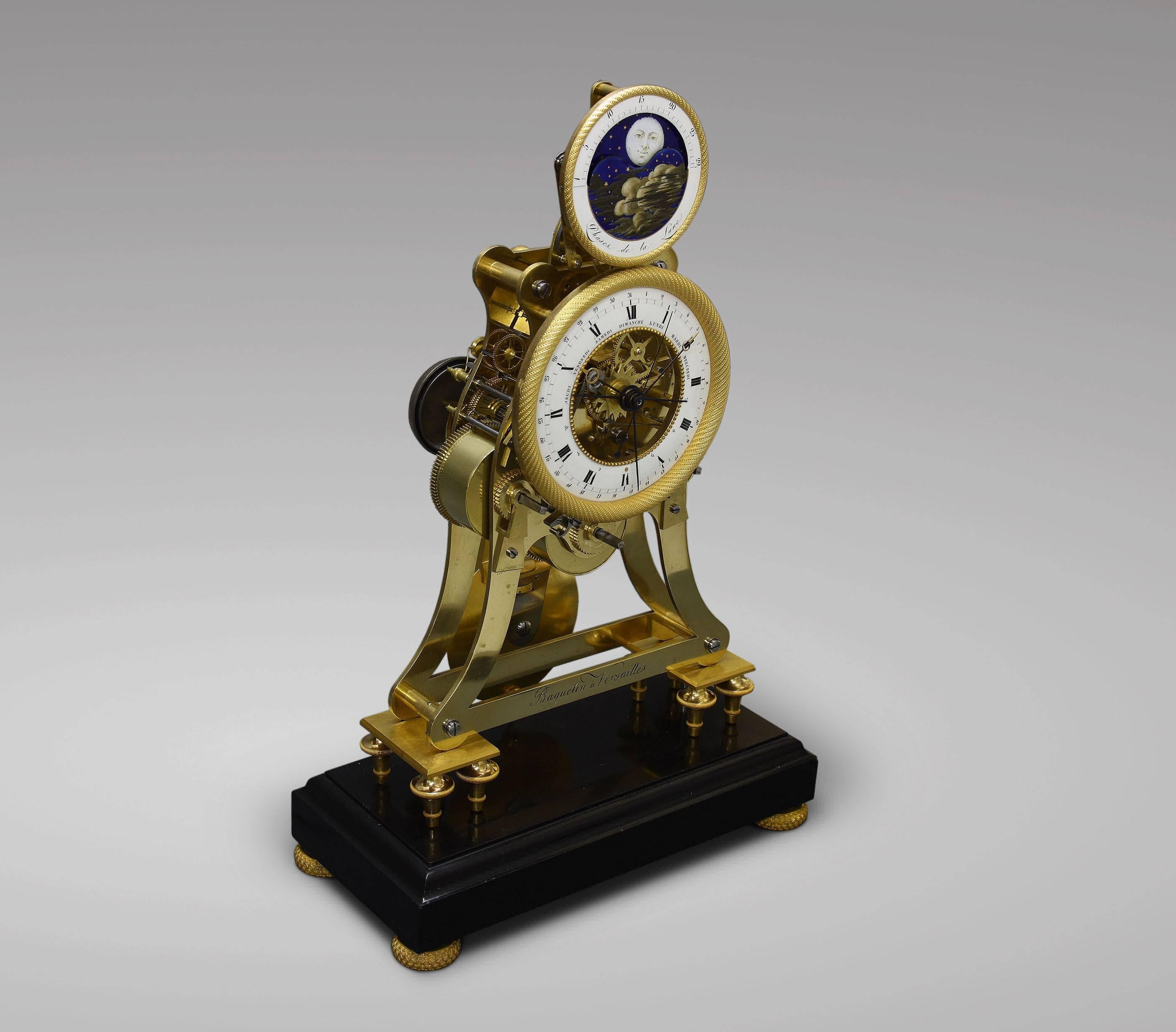 Empire-Period Astronomical Skeleton Clock with Quarter-Strike on Three Bells In Excellent Condition For Sale In Braine-le-Chateau, BE