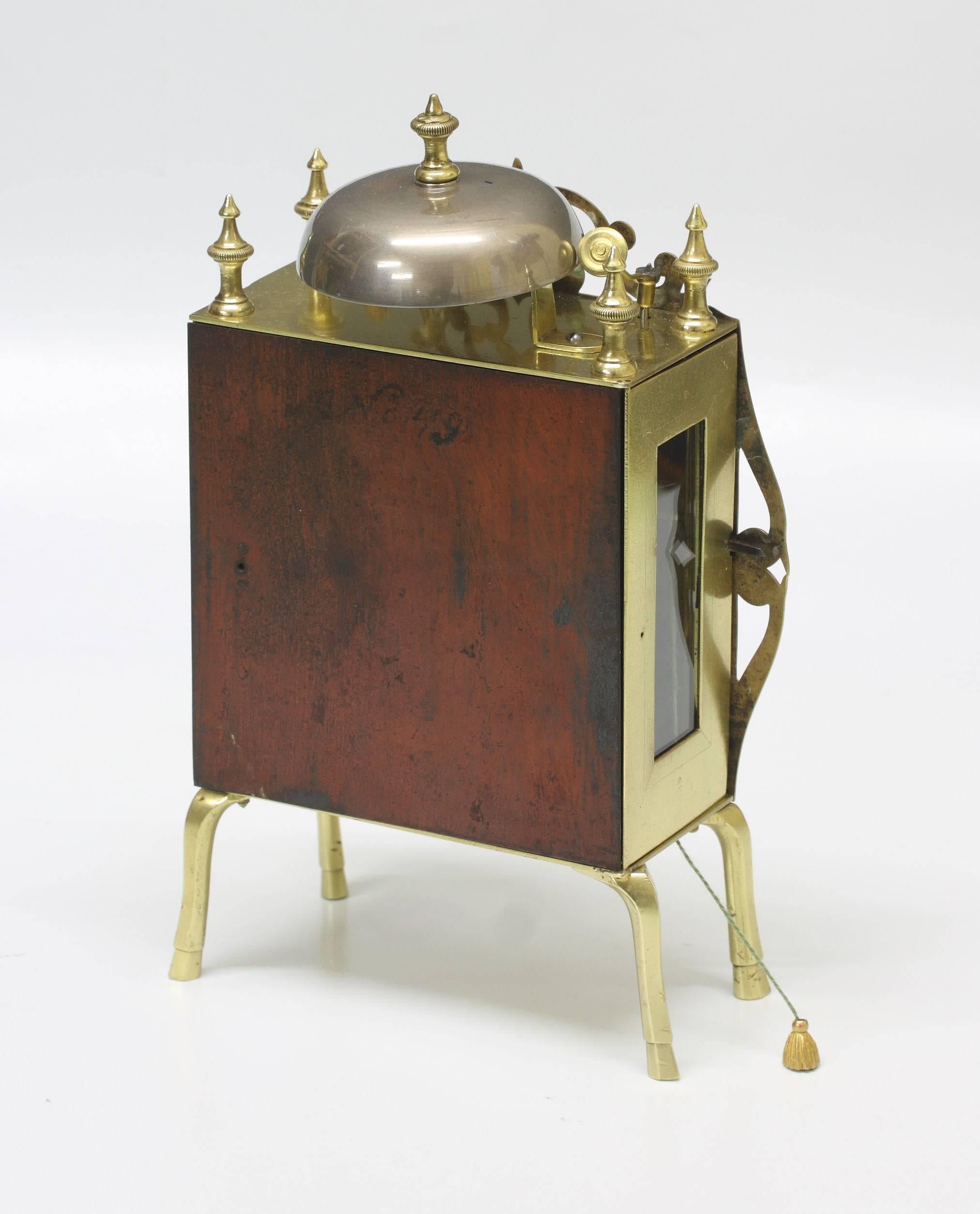 Mid-18th Century 18th Century Brass Portable Table Clock For Sale