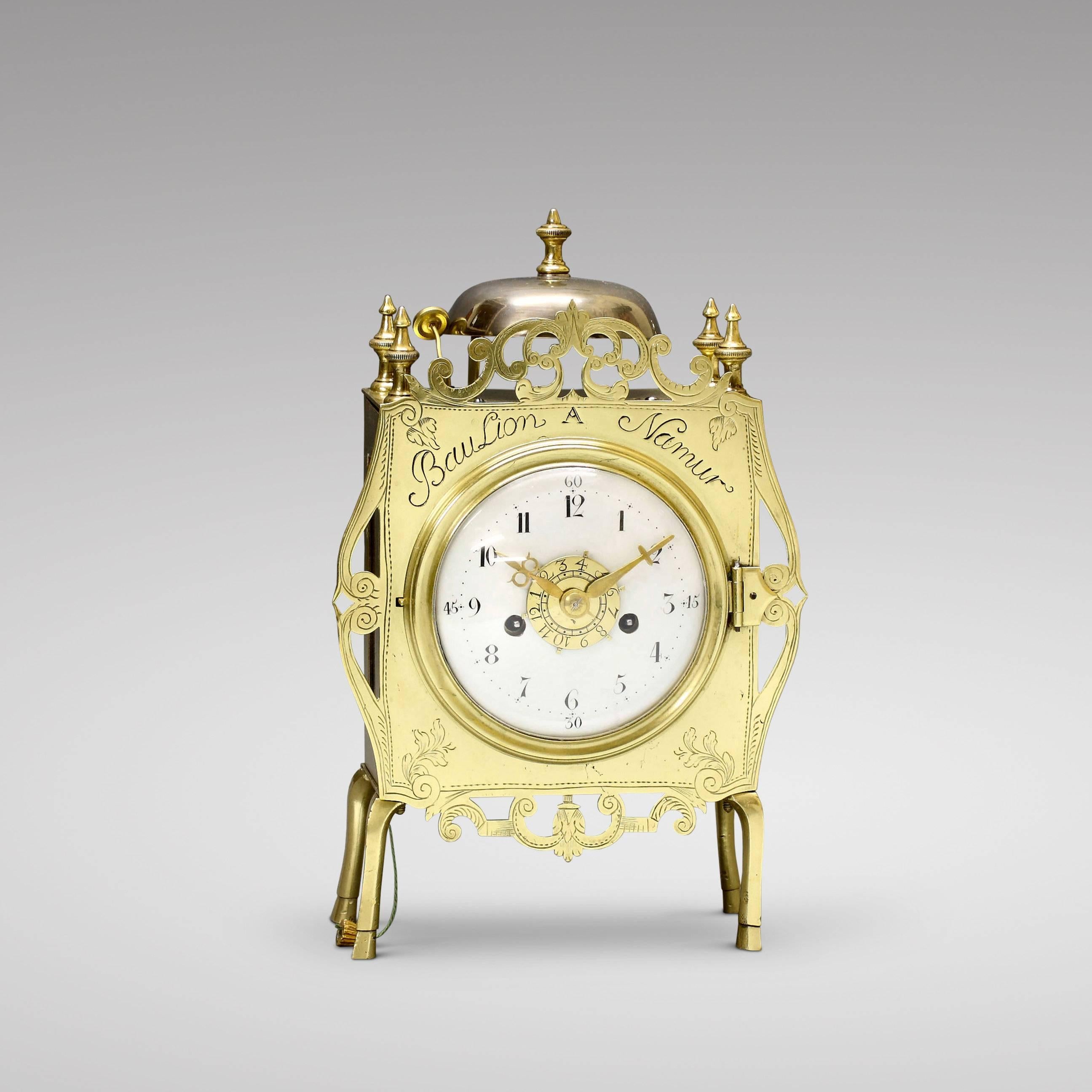 Belgian 18th Century Brass Portable Table Clock For Sale