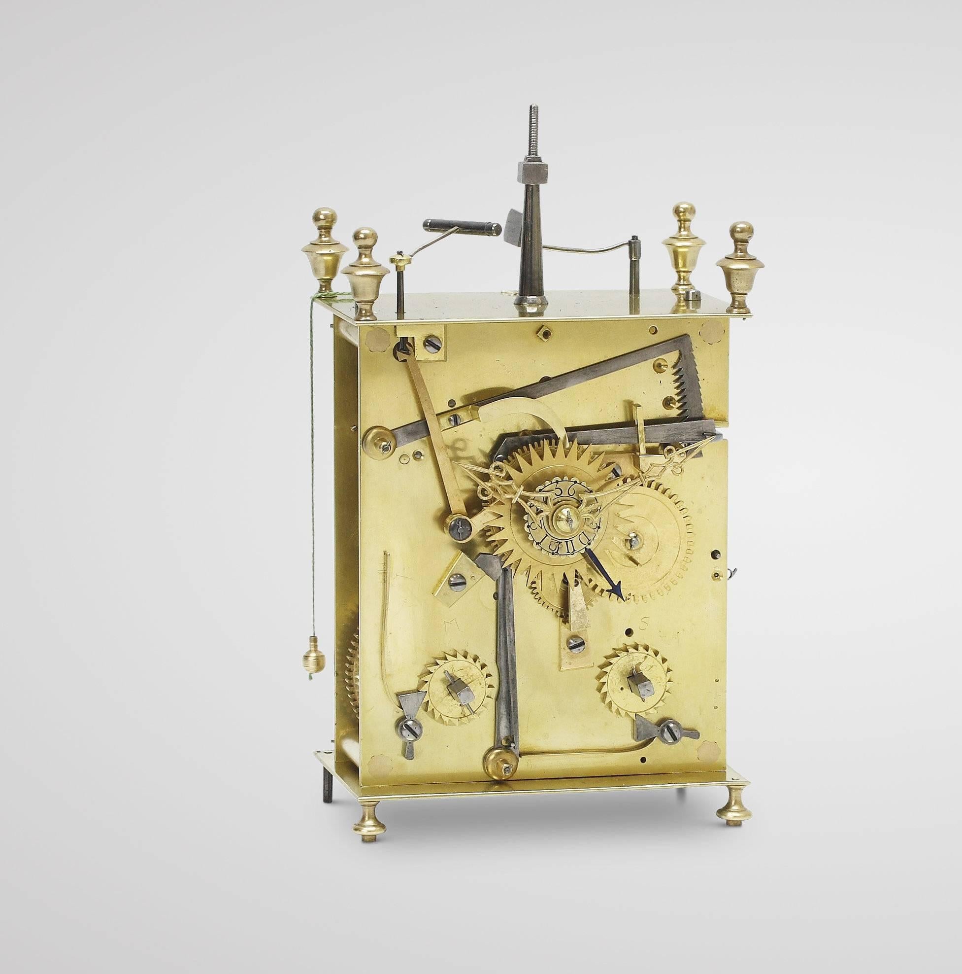 Directoire-Period French Capucine Travelling Clock with Calendar and Alarm 4