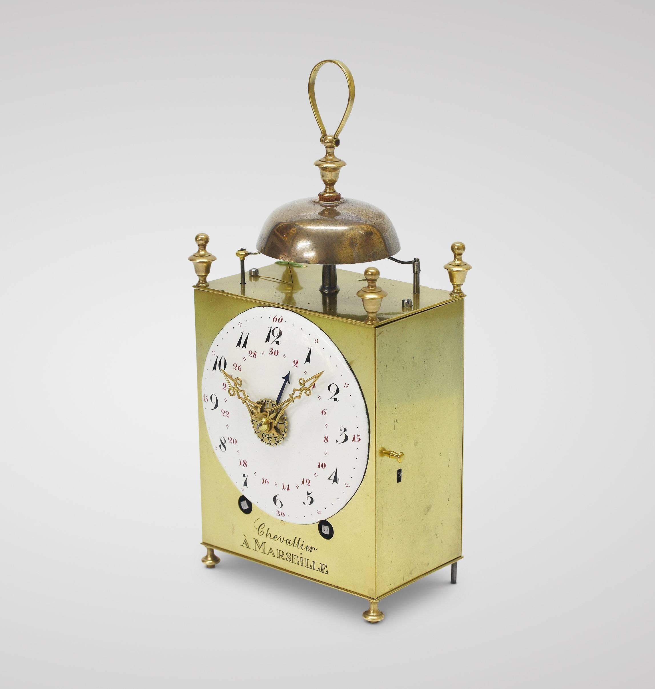 Directoire-Period French Capucine Travelling Clock with Calendar and Alarm In Excellent Condition In Braine-le-Chateau, BE