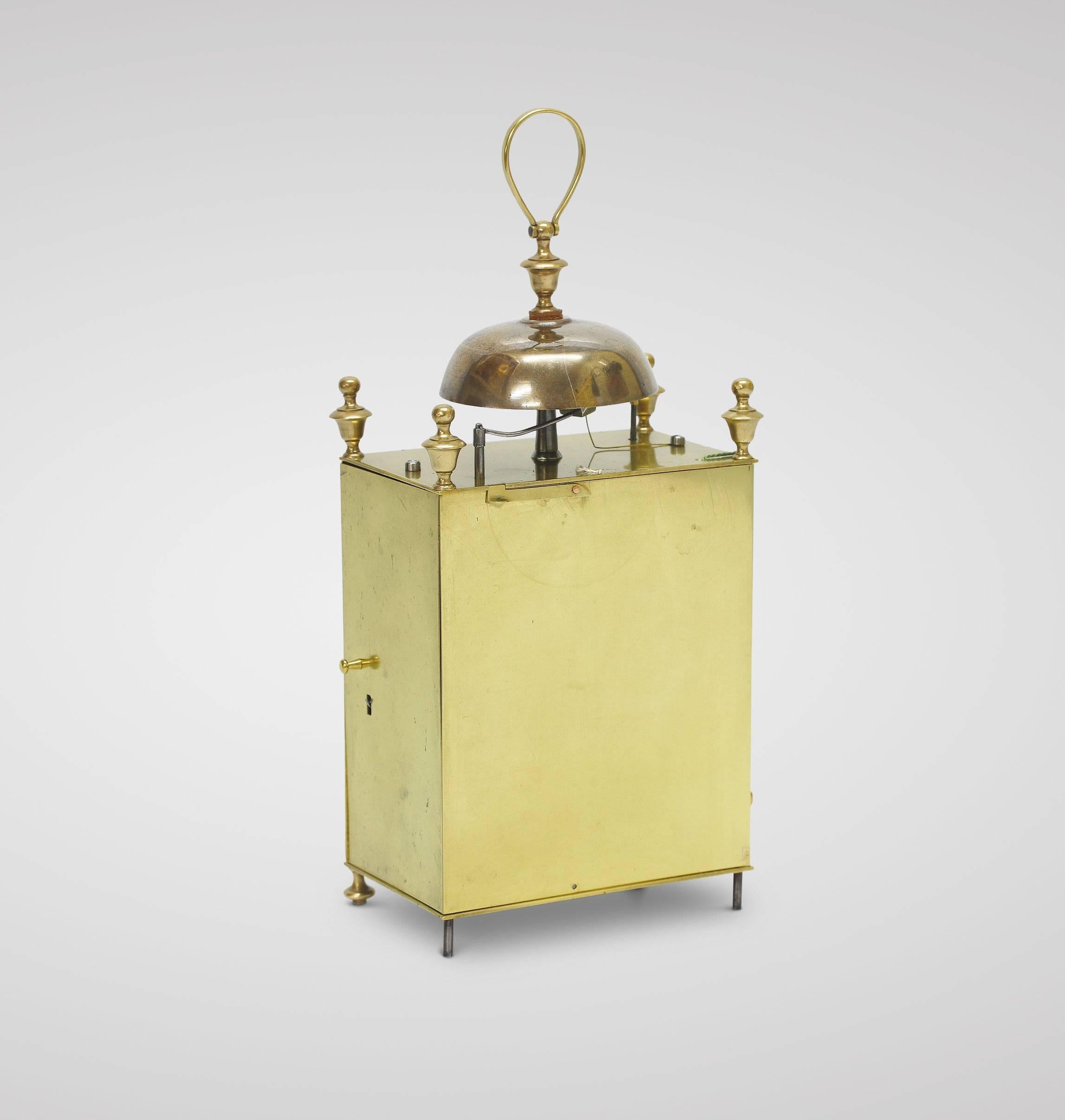 Brass Directoire-Period French Capucine Travelling Clock with Calendar and Alarm
