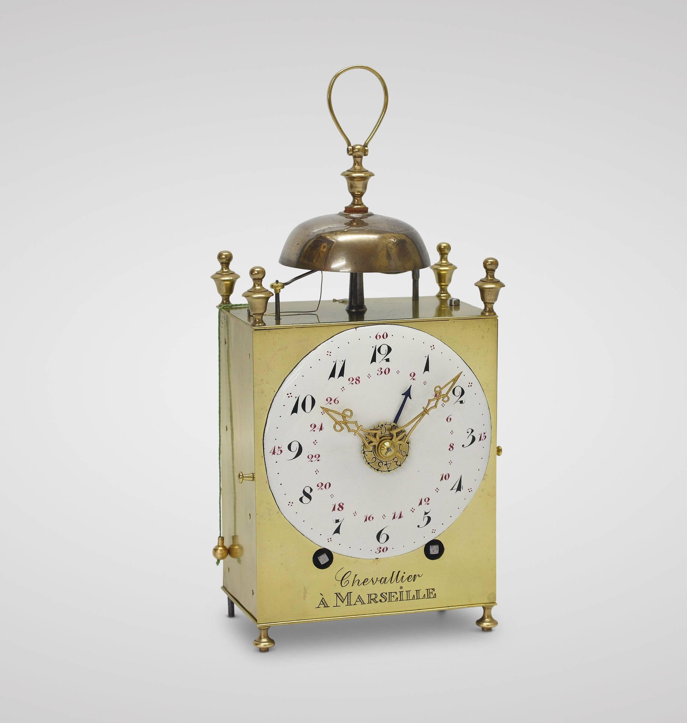Late 18th Century Directoire-Period French Capucine Travelling Clock with Calendar and Alarm