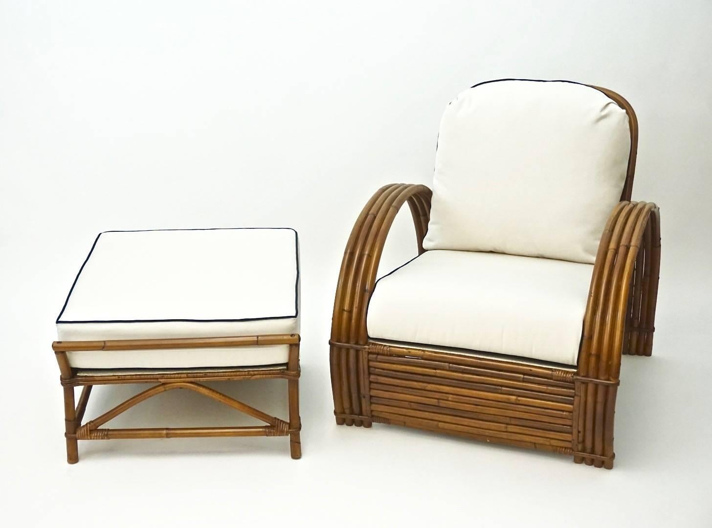 American Rattan Lounge Chairs (Pair) with Ottoman