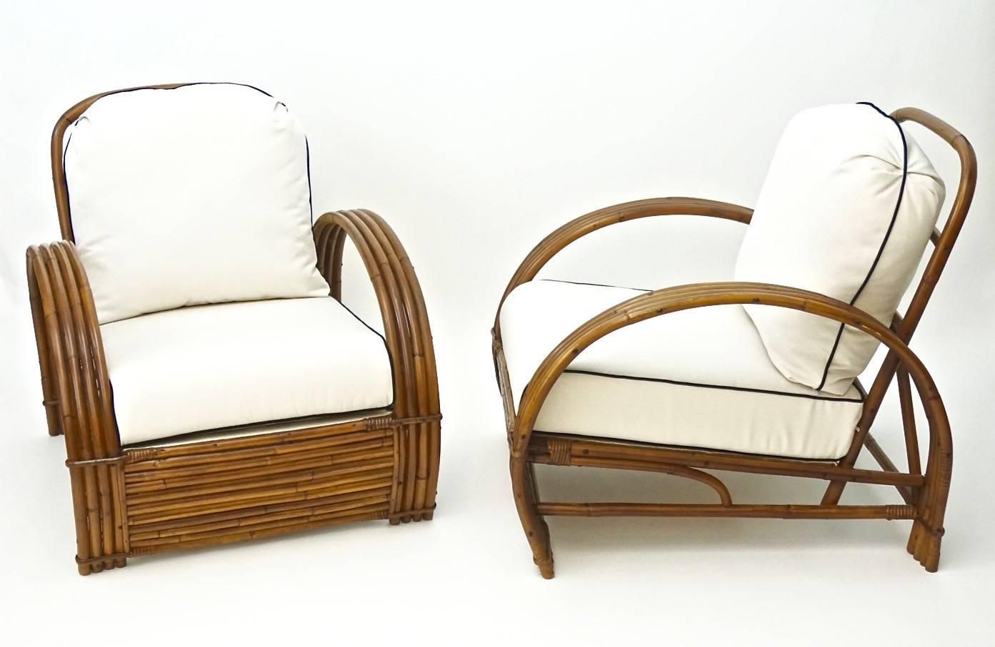 Rattan Lounge Chairs (Pair) with Ottoman In Excellent Condition In Greenwich, CT