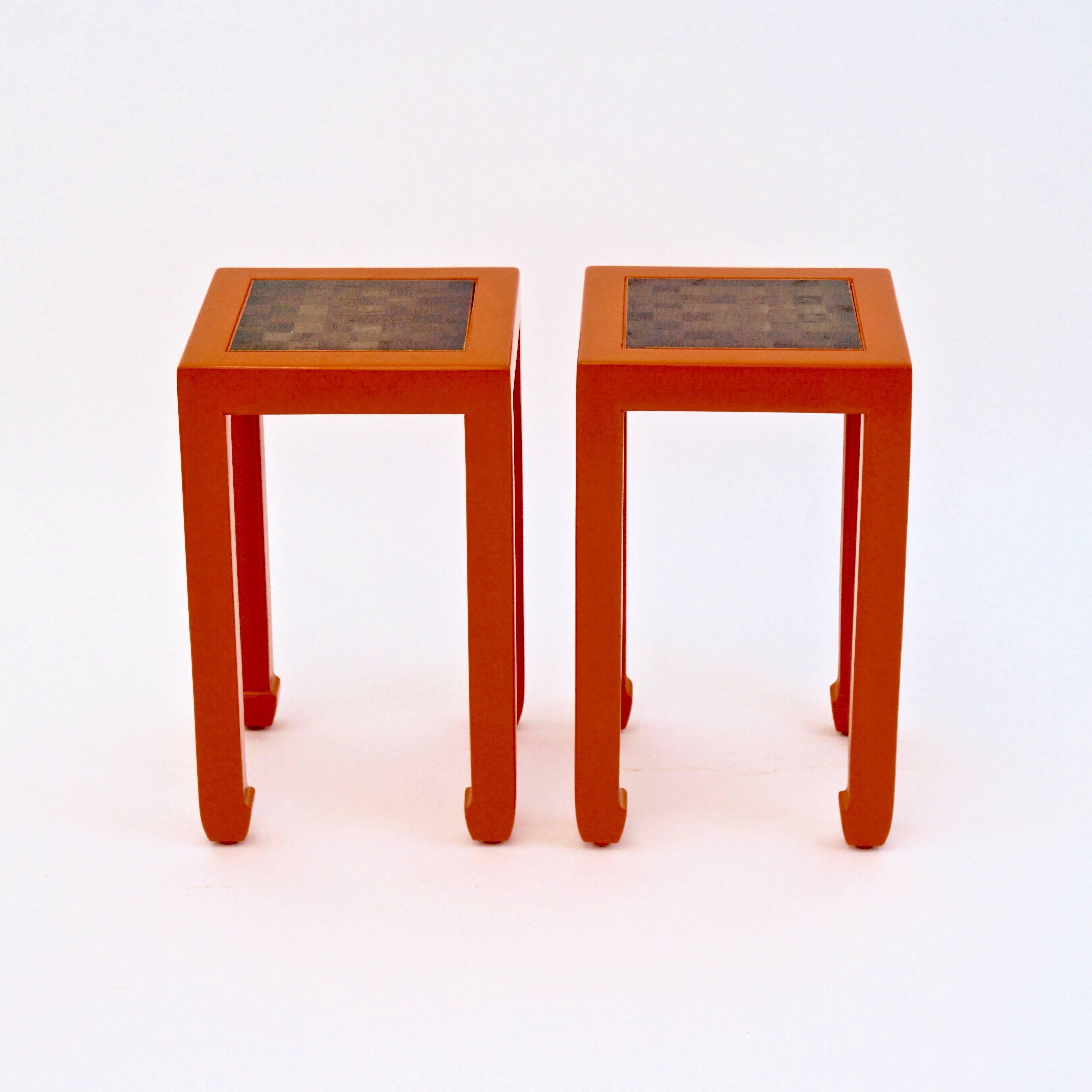 Retro Newly Lacquered Cocktail Table Set of 3 with Parquet Tops 1
