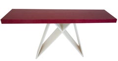 Italian Red Croc-Embossed Leather Console Table with Geometric Matte Base
