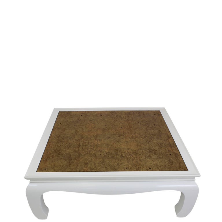 Vintage Ming Burled Wood Coffee Table For At 1stdibs Burled Wood Top Ming Style Square Coffee Table With White Dove Lacquer Measures