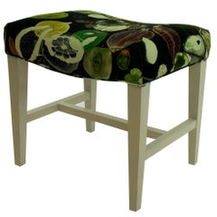 Small Bench in Black Velvet with Fruit Pattern, Custom Only