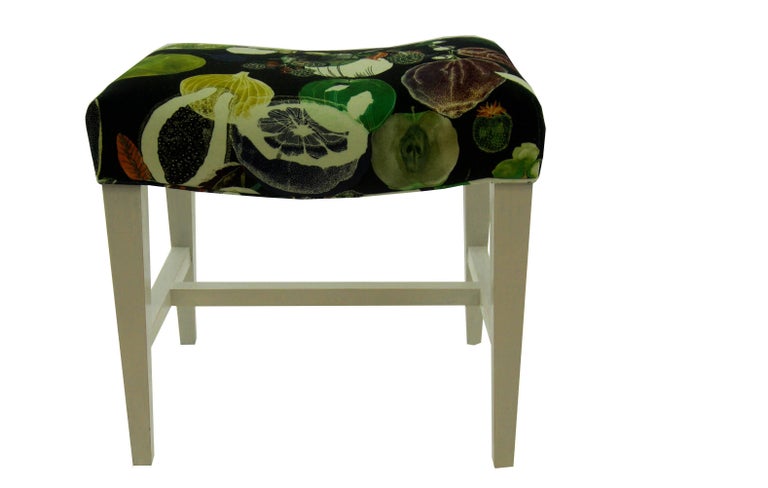 American Small Bench in Black Velvet with Fruit Pattern For Sale