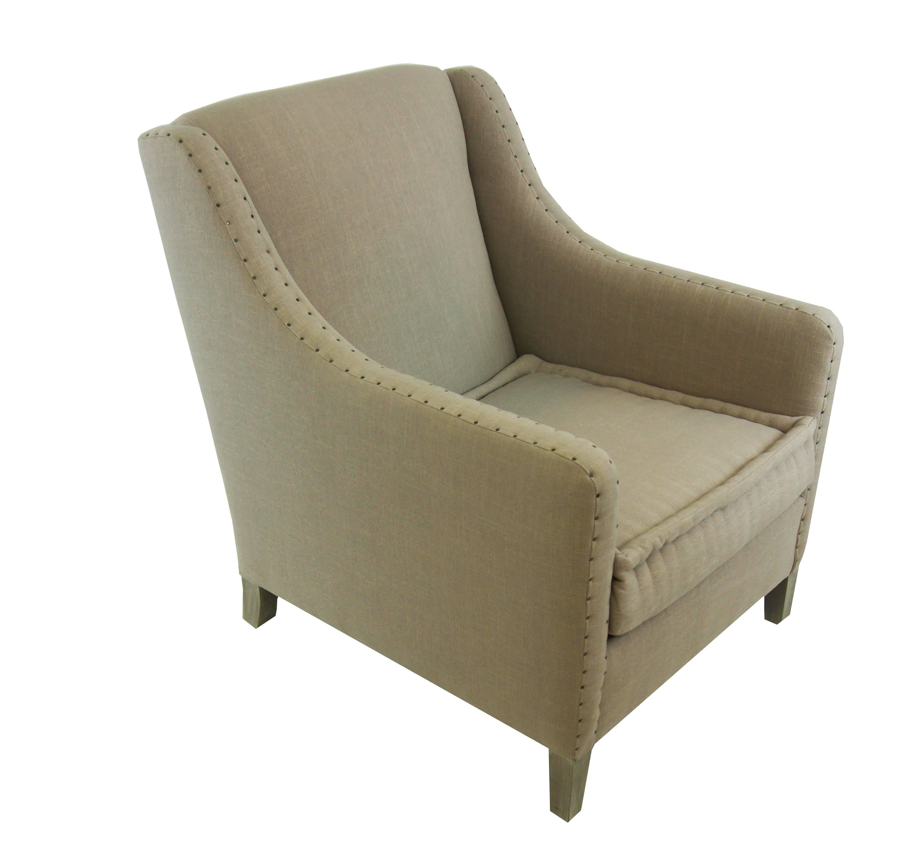 Modern Upholstered Club Chair with Nailheads, Customizable For Sale
