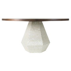 Modern Round Dining Table with Walnut Top and Capiz Shell Base, USA
