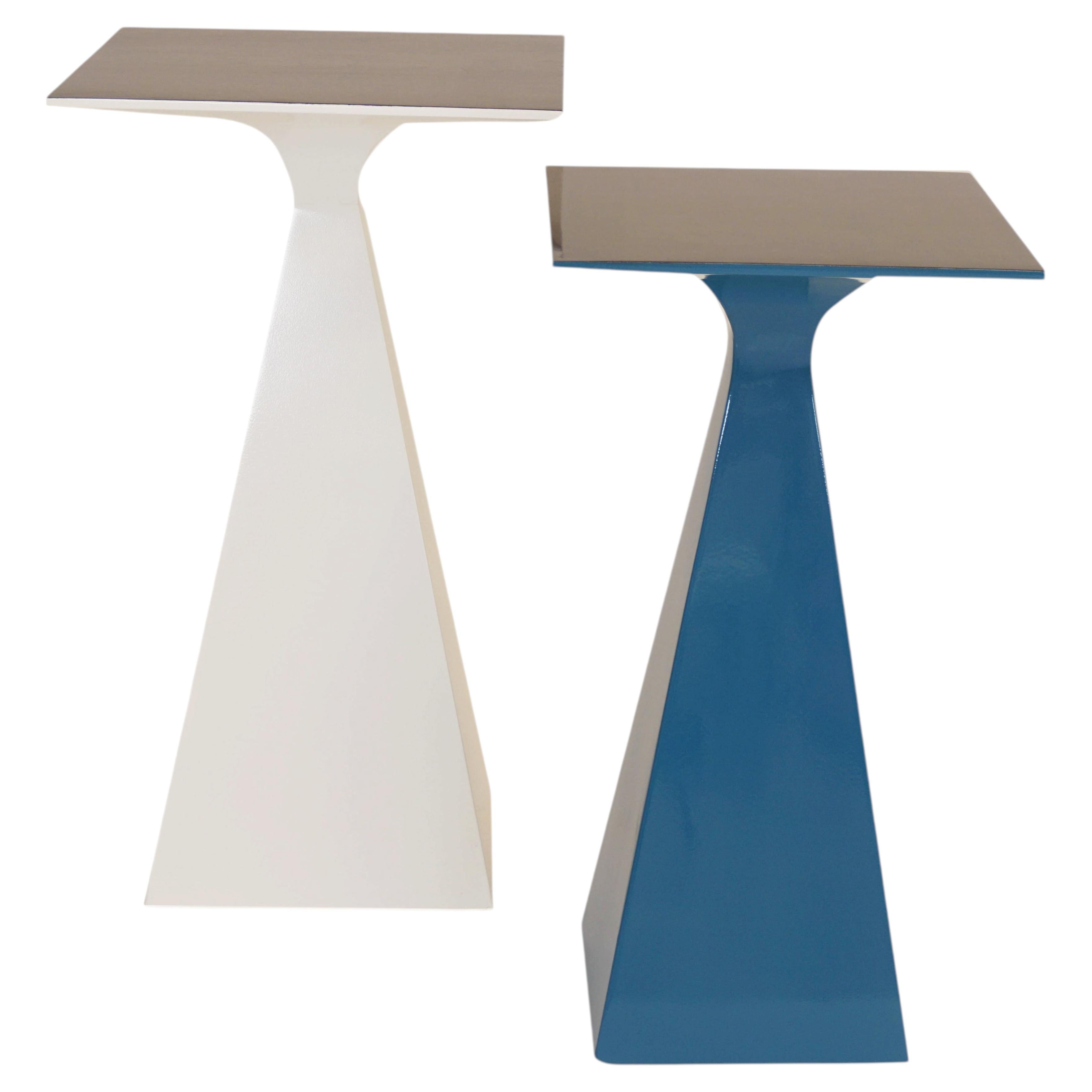 Pair of Postmodern Lacquer & Walnut Martini Tables, Nesting Drink Tables For Sale