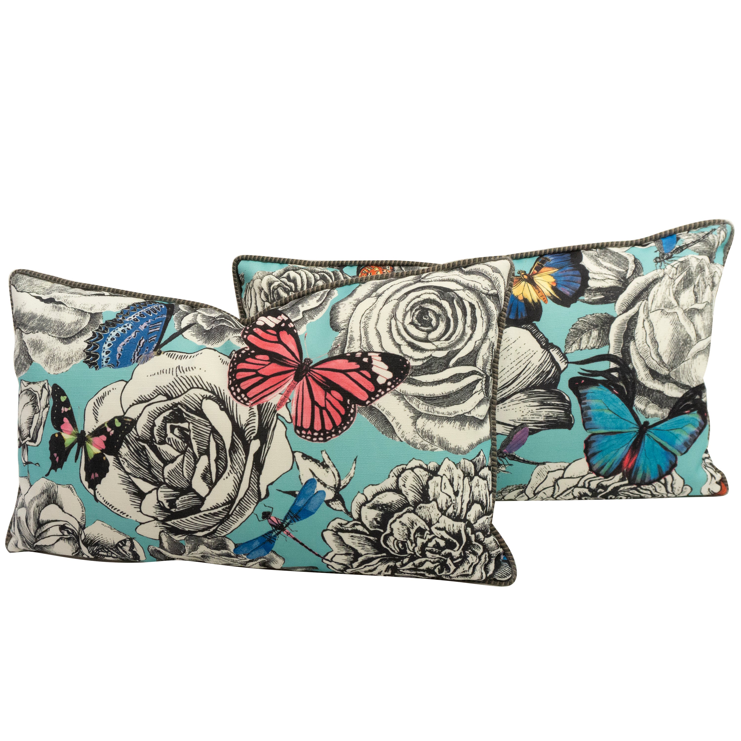 Extra Large Throw Pillows with Blue Butterfly Pattern For Sale at 1stDibs