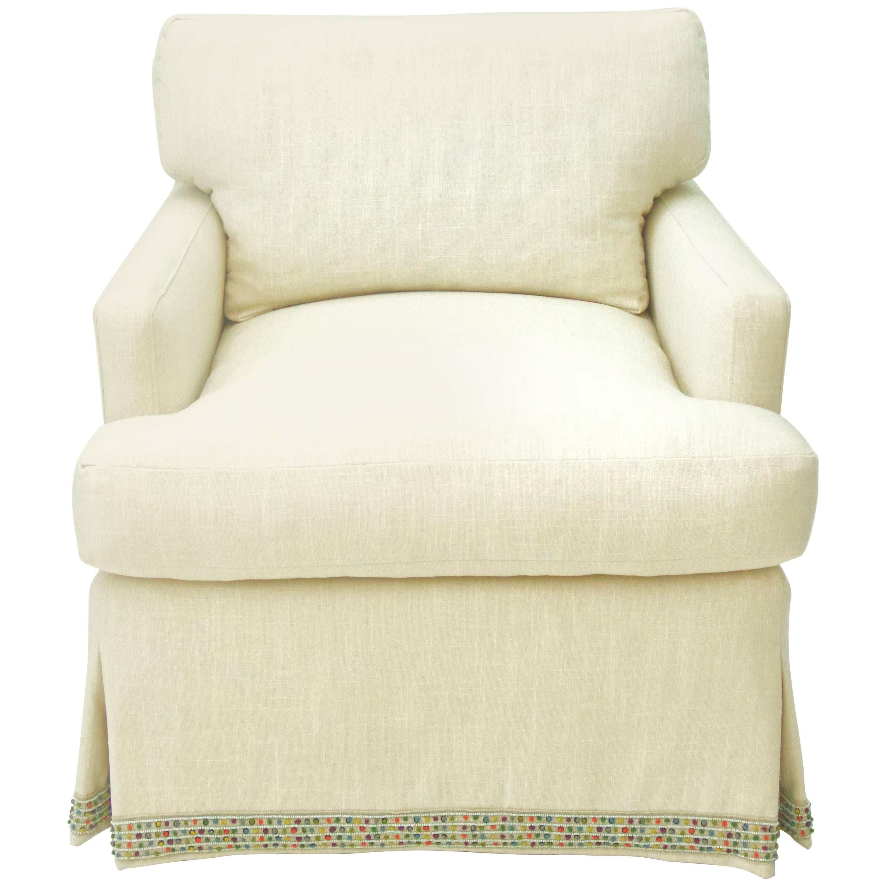 Carlota custom order - 2 skirted club chair and 2 two pillow ottomans, all COM