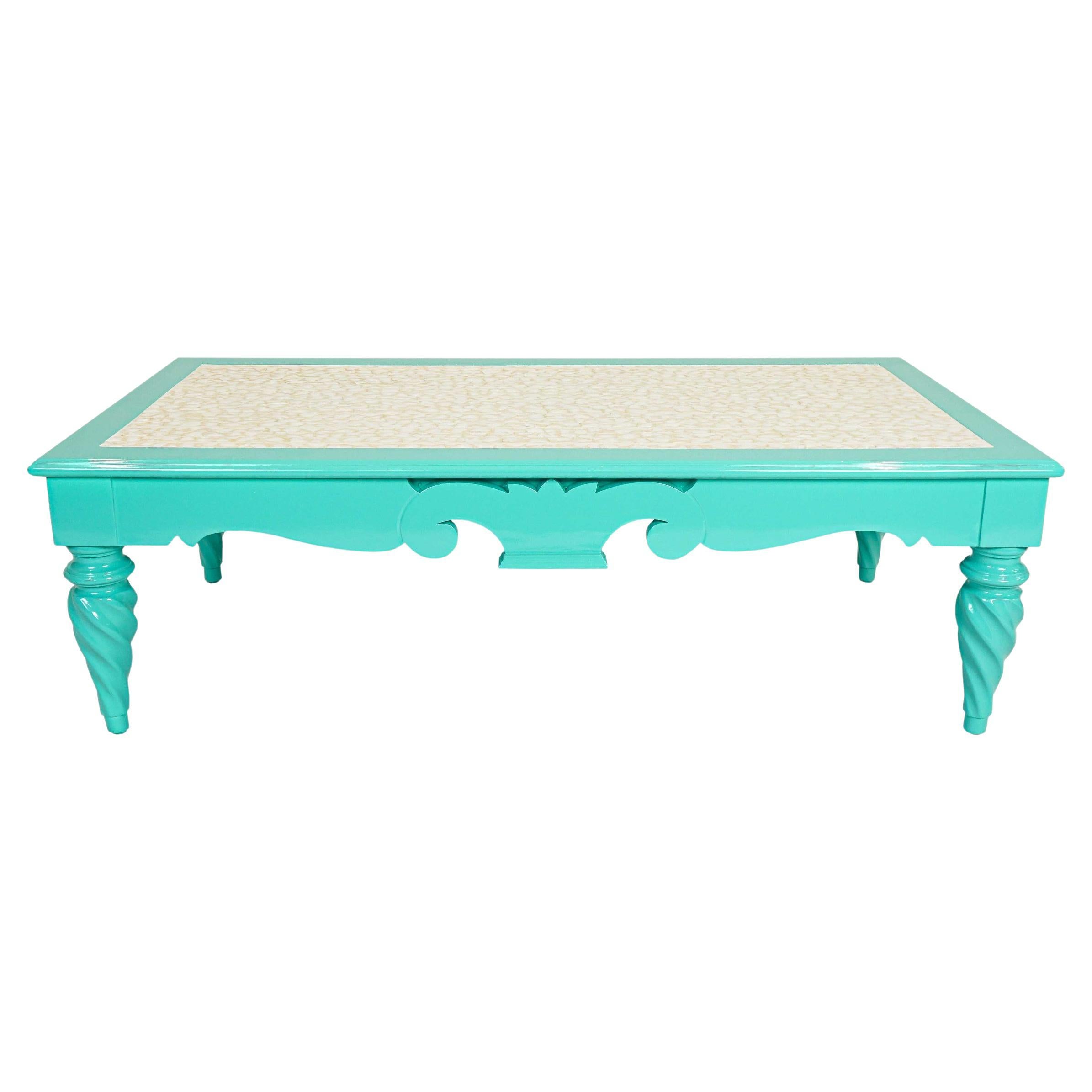 Vintage Turquoise Mother-of-Pearl Coffee Table For Sale