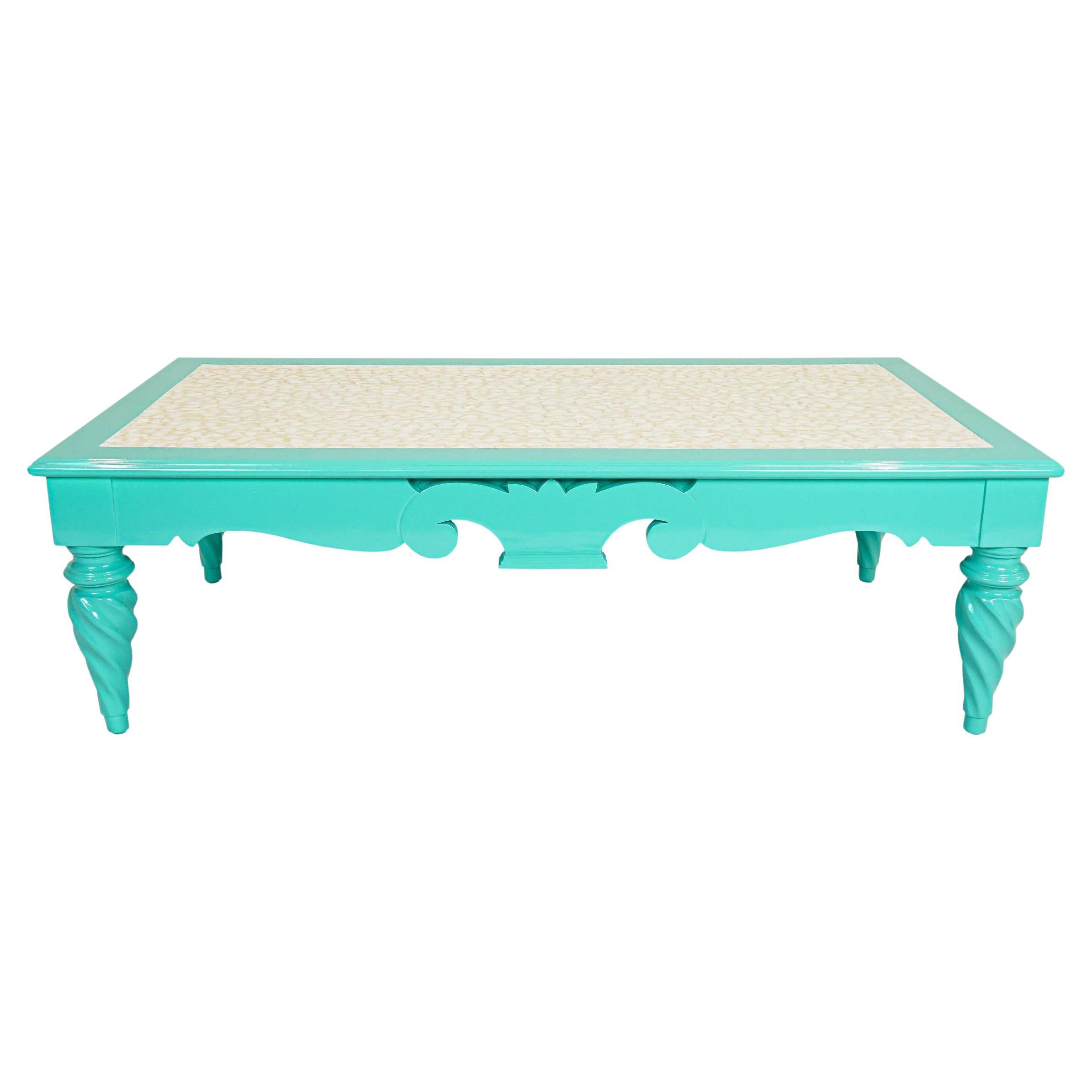 Table basse vintage en nacre turquoise