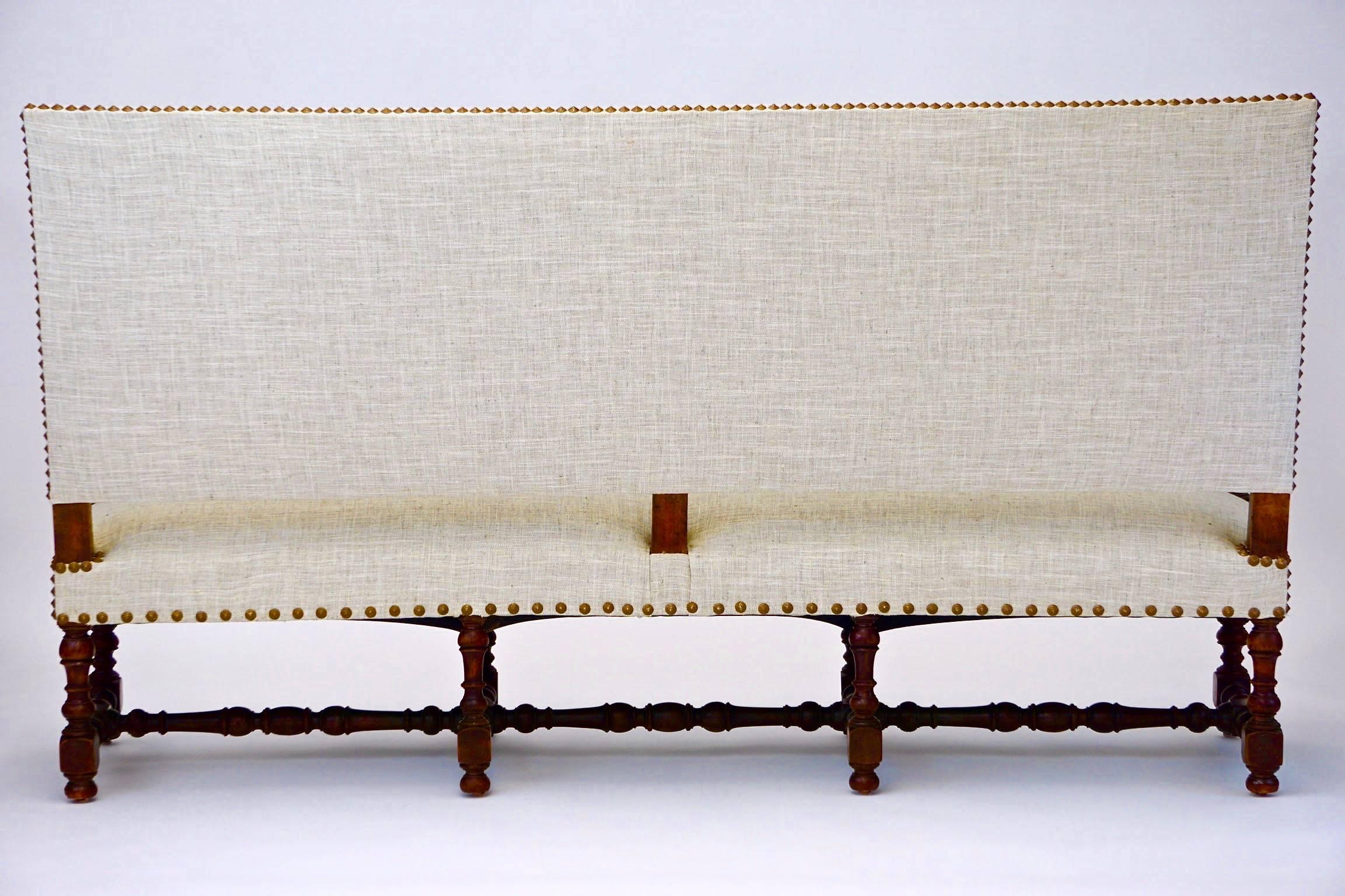 Stained 19th Century Jacobean Style Hall Settee or Bench with Back