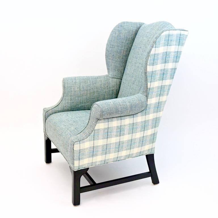 Antique Wingback Chair Newly Upholstered In Tweed And Plaid For