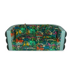 Ribbed Round-Arm Sofa in Jungle Print Velvet, Contrast Piping