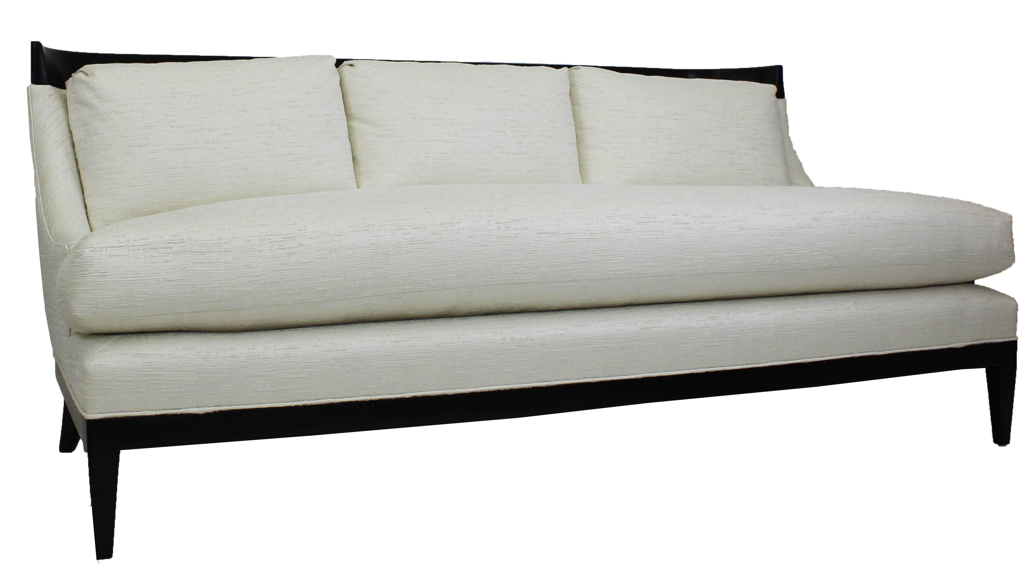 Modern Art Deco Inspired Sofa with Walnut Trim In Excellent Condition For Sale In Greenwich, CT