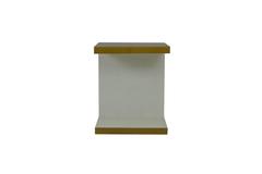 Minimalist End Table in Faux Bronze Lacquer and White Embossed Wallcover