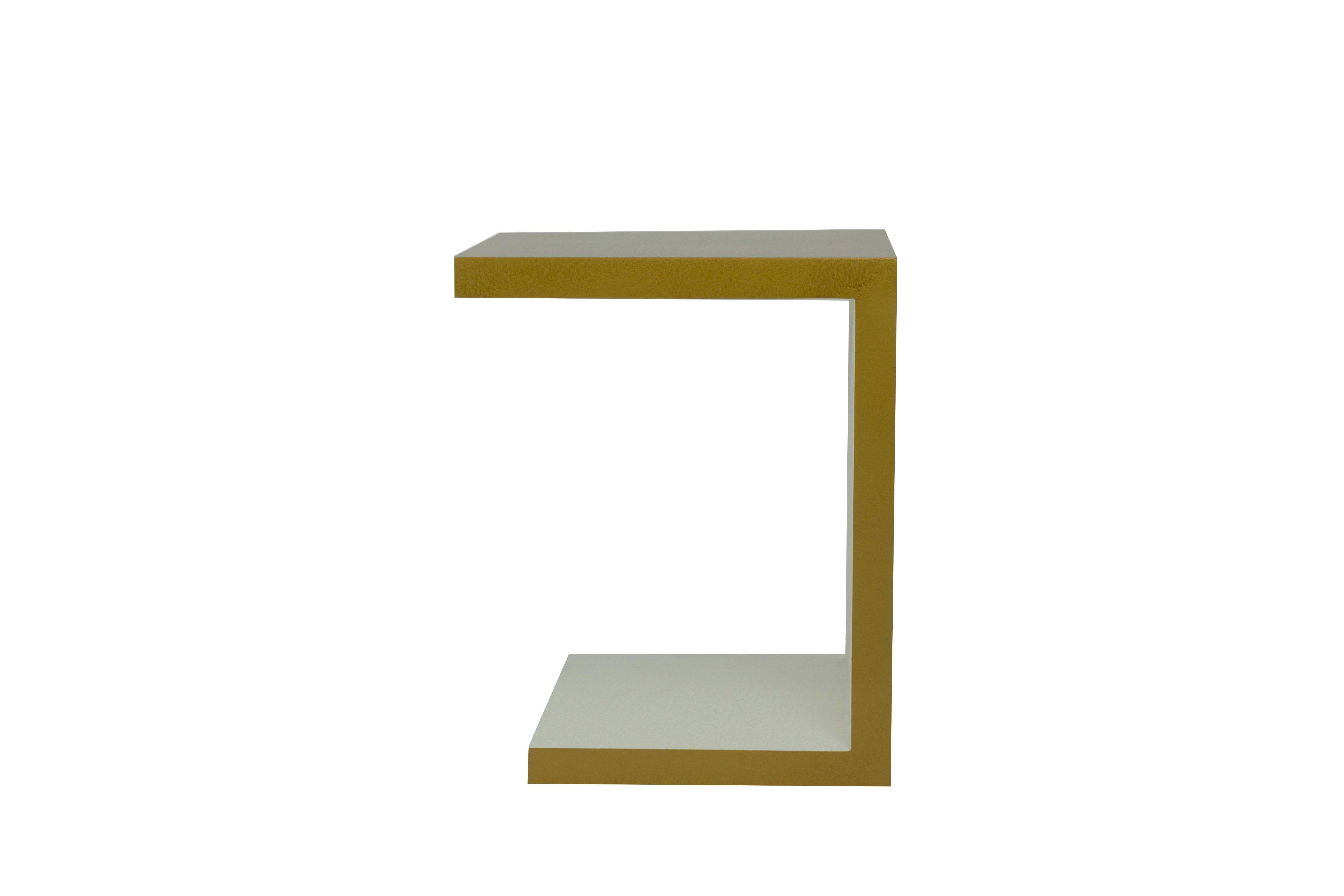 American Minimalist End Table in Faux Bronze Lacquer and White Embossed Wallcover For Sale