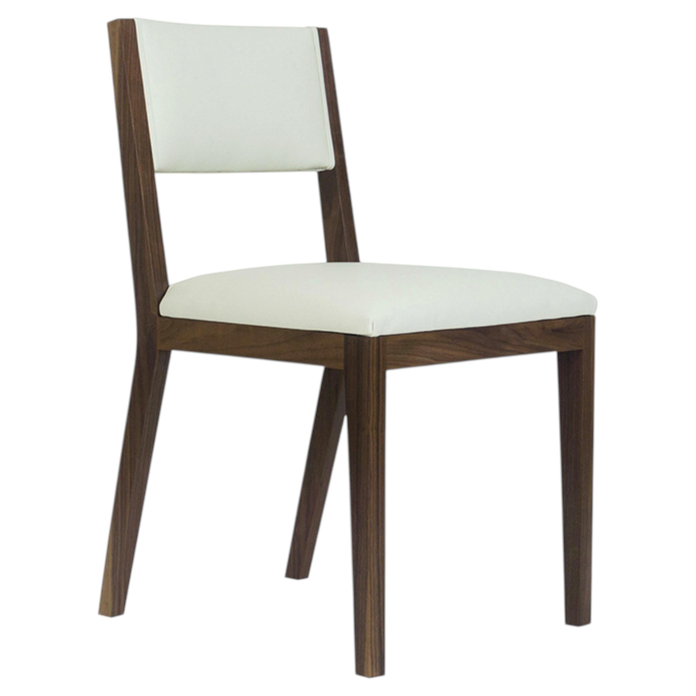 Scandinavian Modern Walnut and Cream Leather Dining Chair, Customizable