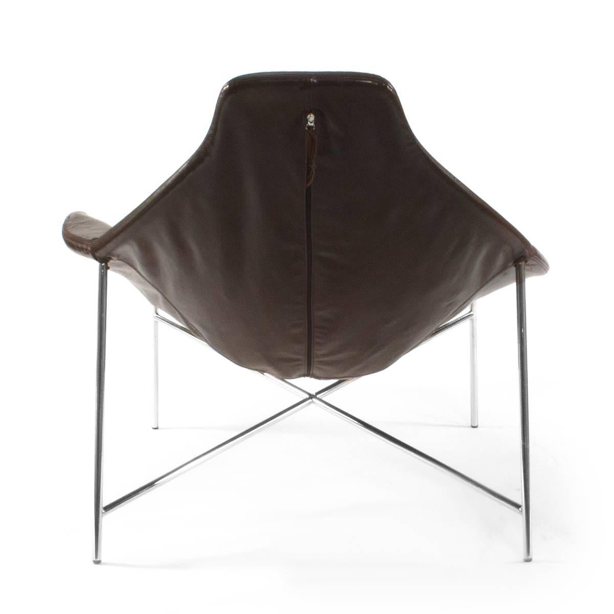 Contemporary Moroso Brown Leather Tia Maria Asymmetric Lounge Chair by Enrico Franzolini For Sale