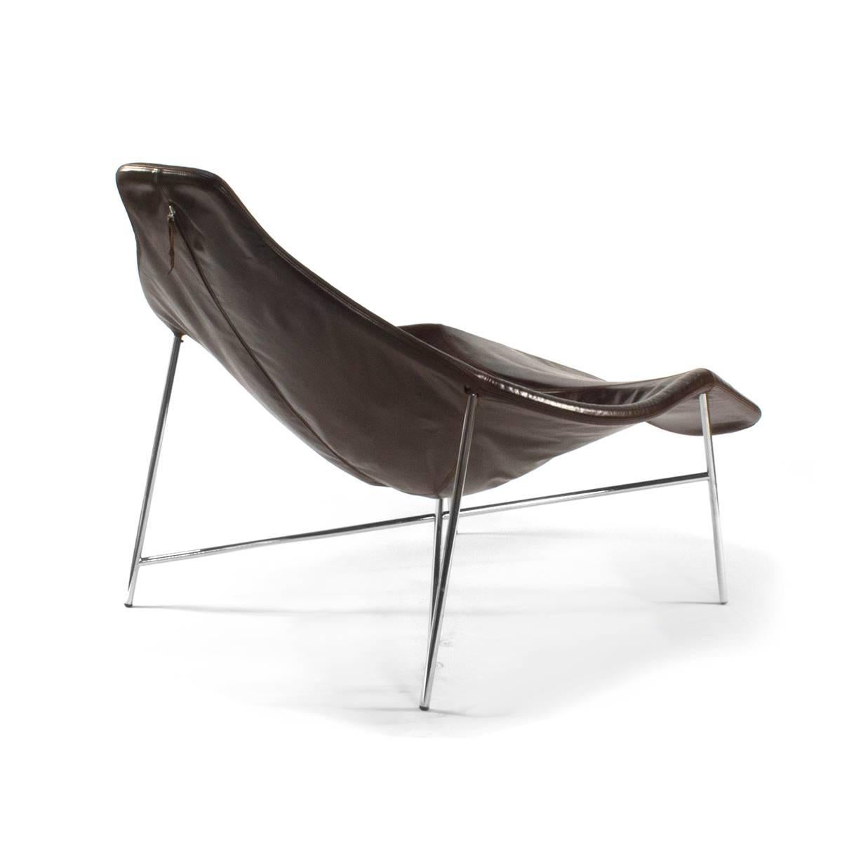 Moroso Brown Leather Tia Maria Asymmetric Lounge Chair by Enrico Franzolini In Good Condition For Sale In Brooklyn, NY