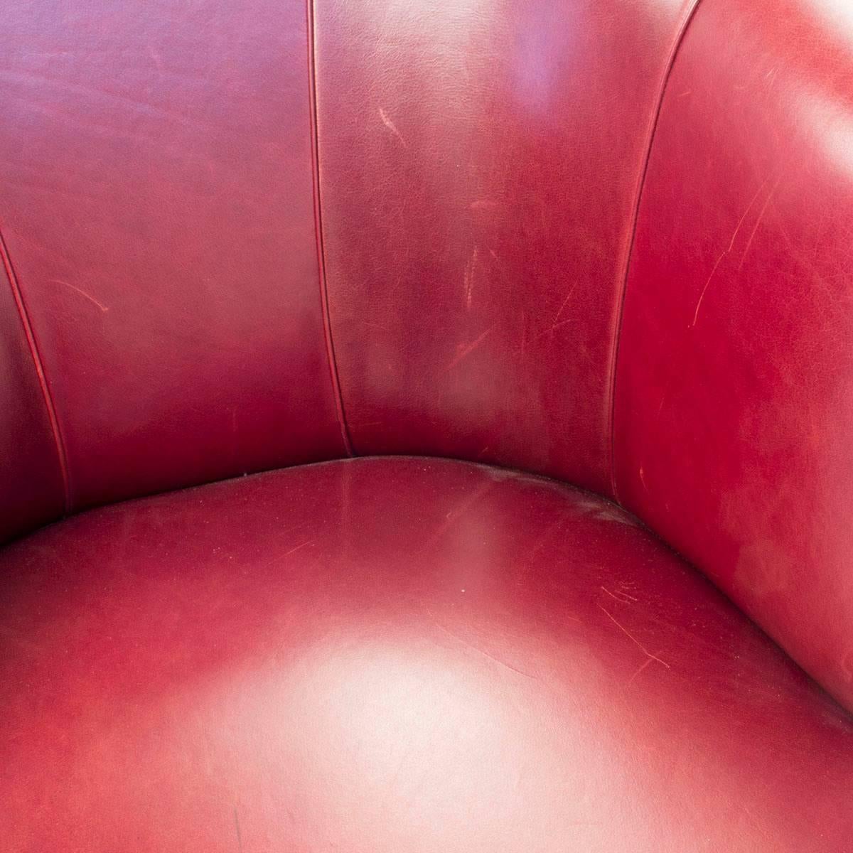 Red Leather Poltrona Frau Lyra Club Armchair by Renzo Frau, Modern, Italy For Sale 1