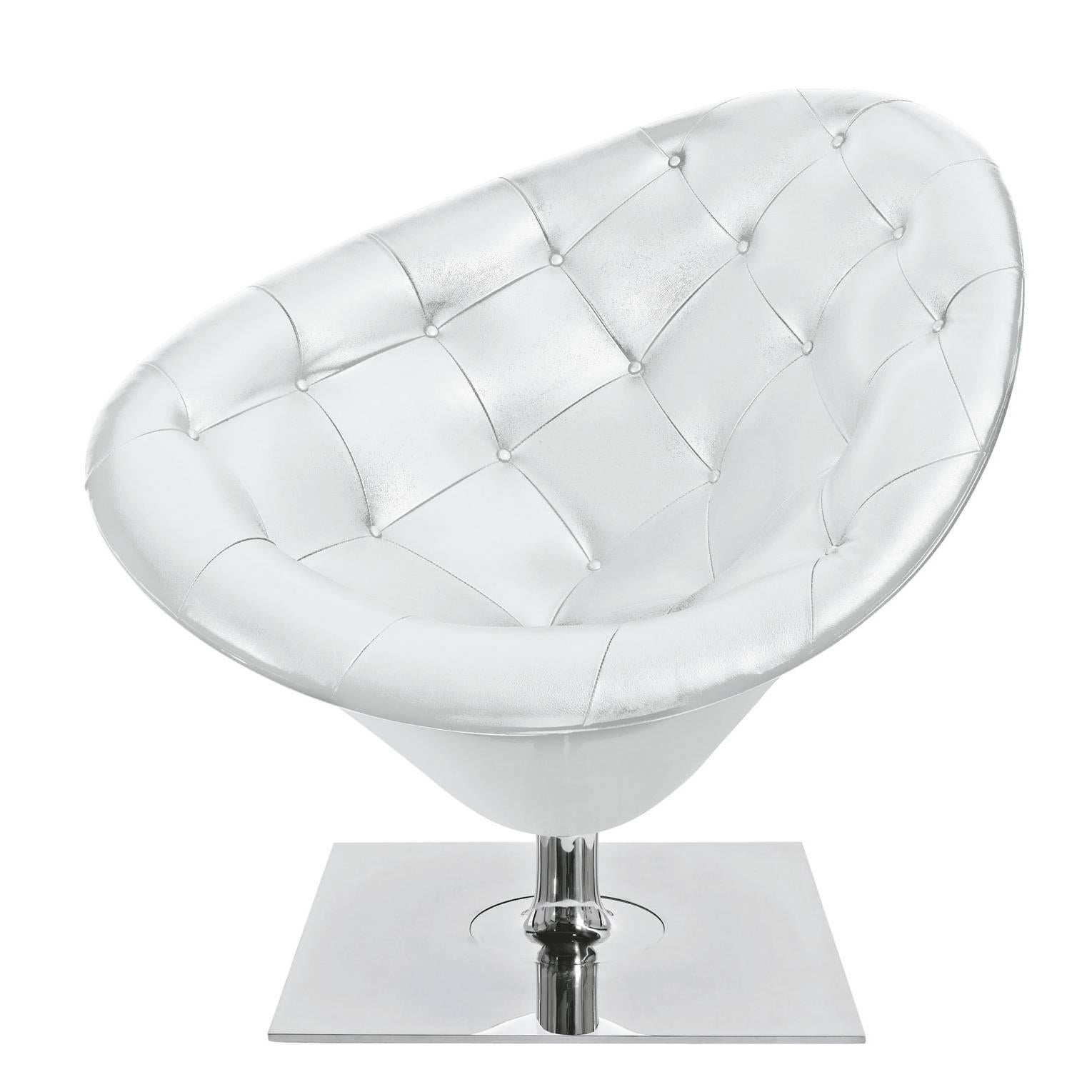 Brand New White Leather Driade Moore Swivel Armchair by Philippe Starck, Italy For Sale
