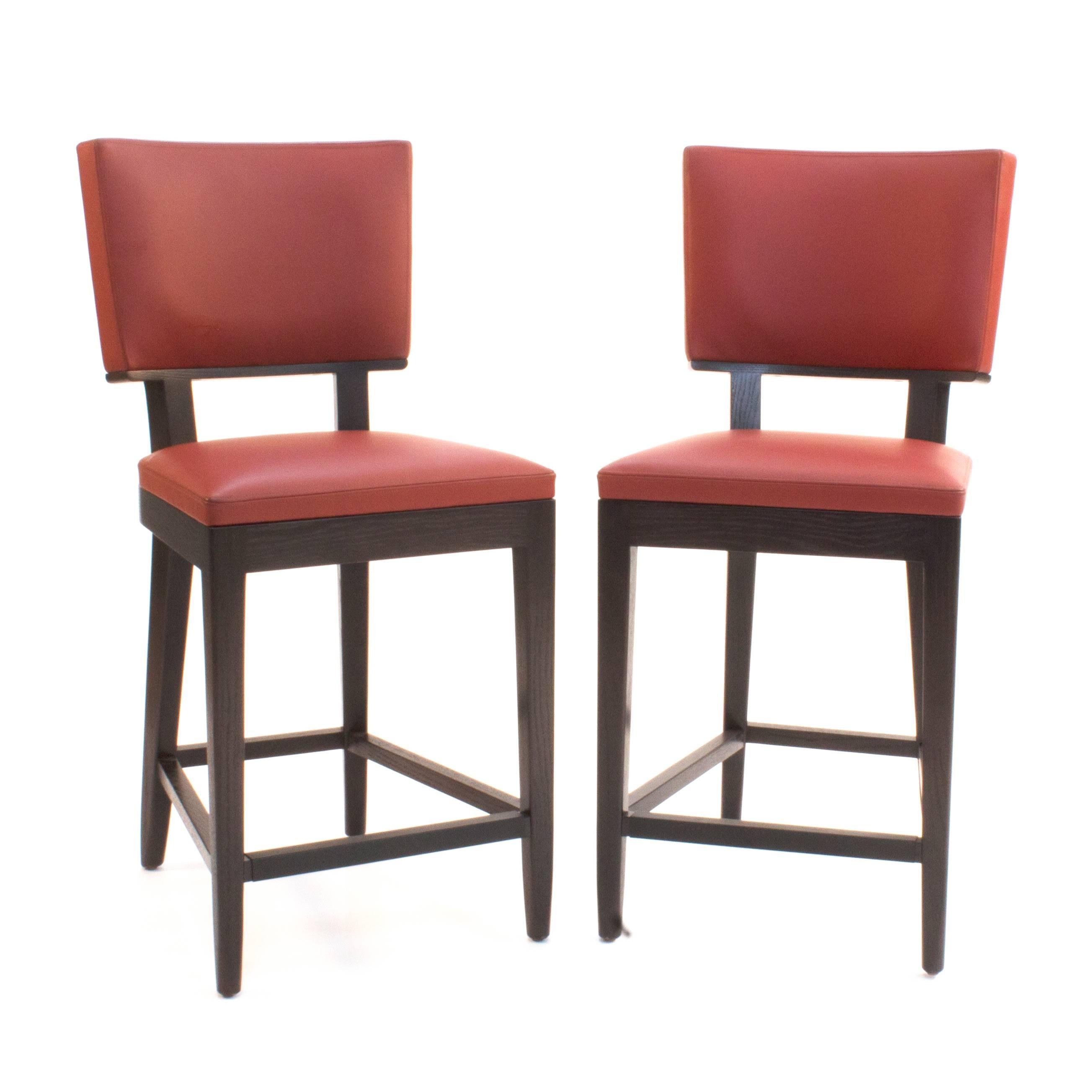 Contemporary Red Leather Harry's Counter Stools by Christian Liaigre, France For Sale