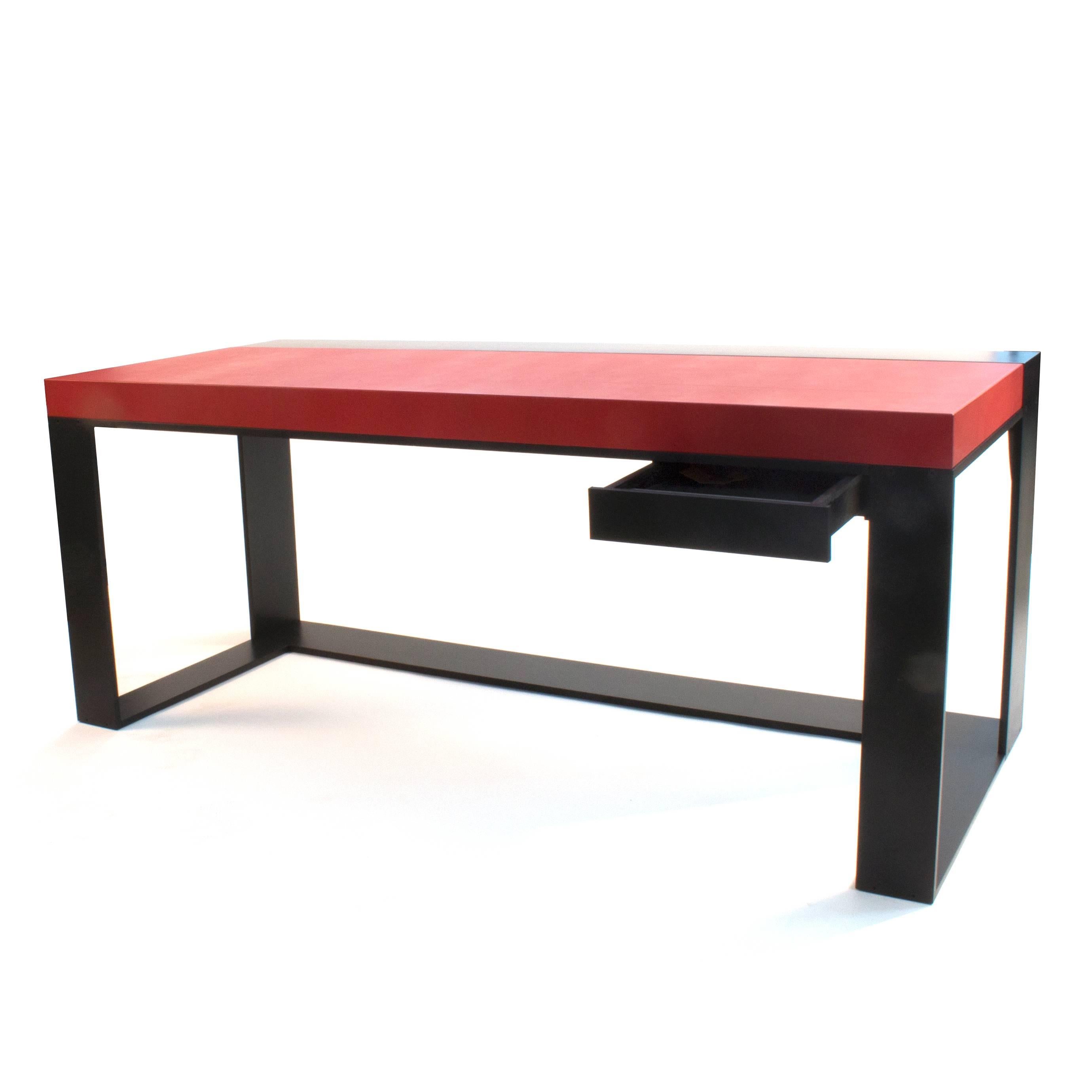 Leather Top Connectable Desk by Christian Liaigre, France In Good Condition In Brooklyn, NY