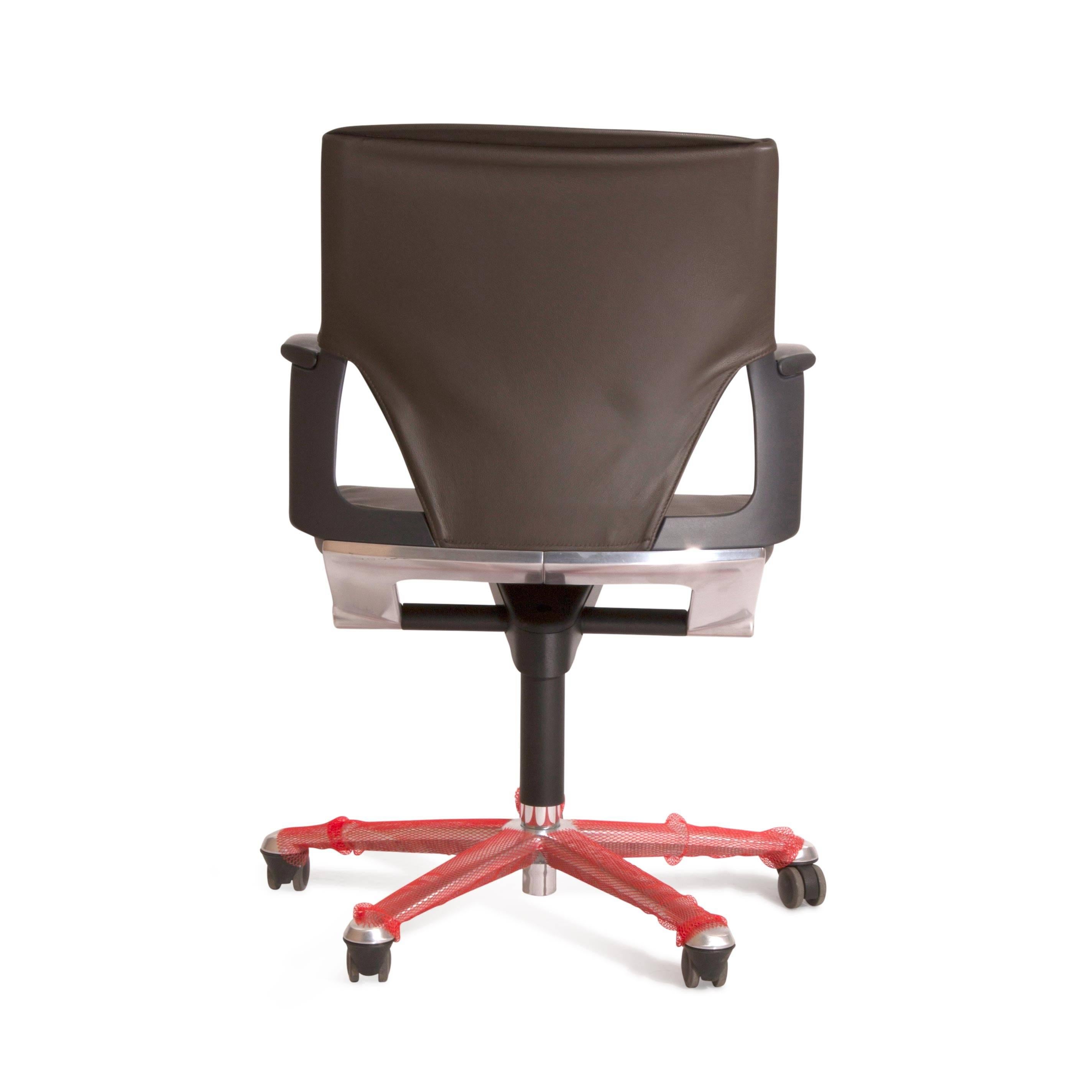 Brown Leather Modus 283/7 Task Armchair by Wiege for Wilkhahn, Germany In Good Condition For Sale In Brooklyn, NY