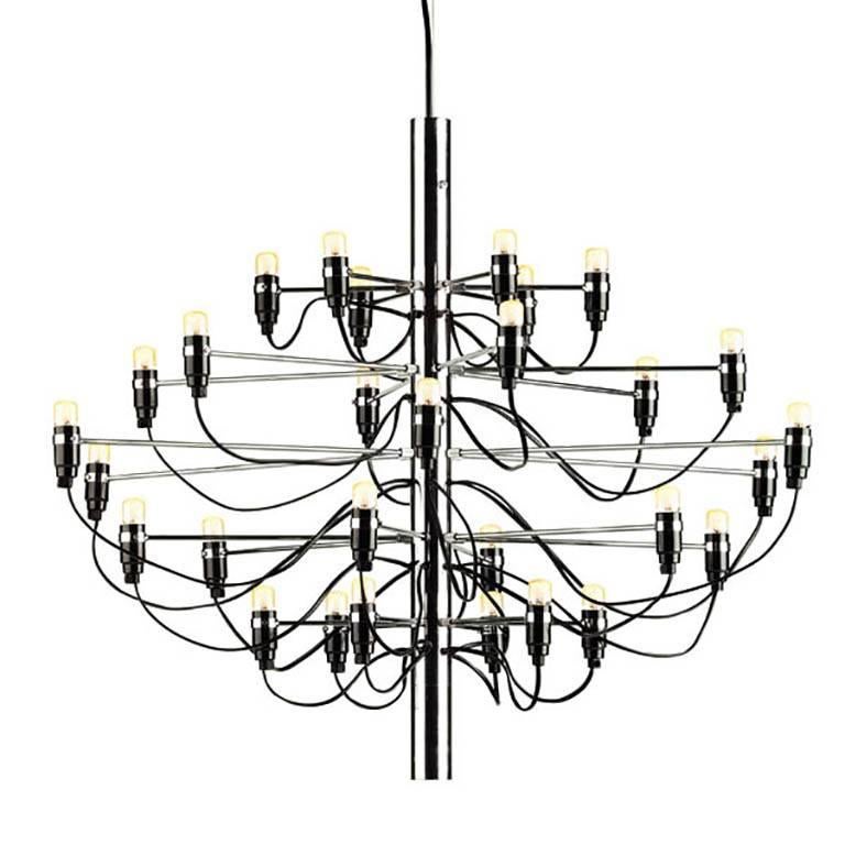 2097 Chrome 30 Bulb Suspension Lamp Chandelier by Gino Sarfatti for Flos Modern For Sale