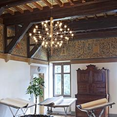 2097 Chrome 30 Bulb Suspension Lamp Chandelier by Gino Sarfatti for Flos Modern