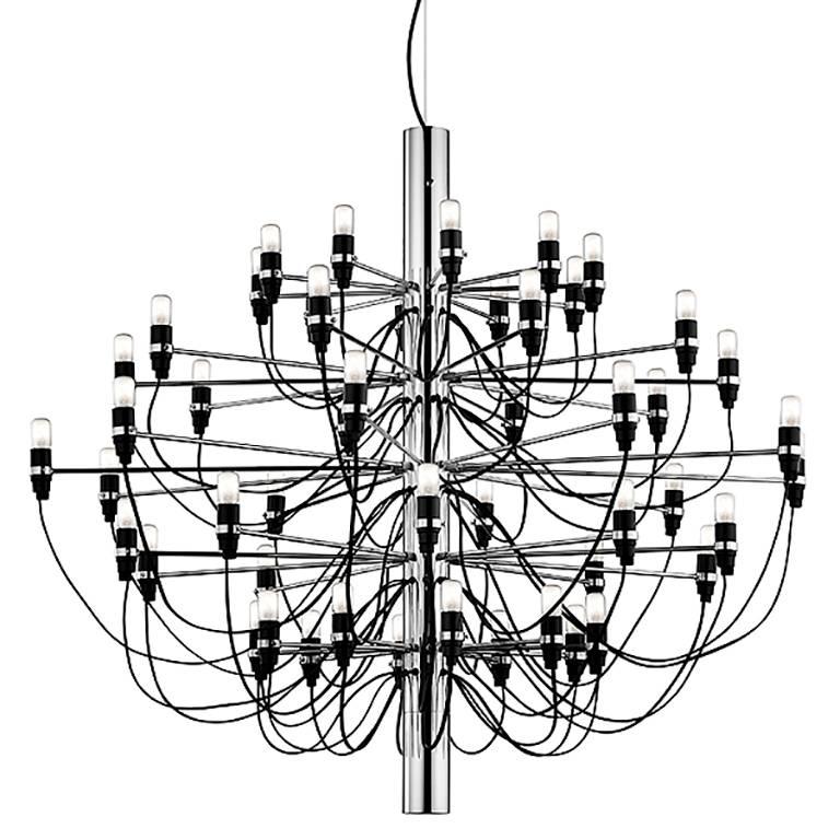 2097 Chrome 50 Bulb Suspension Lamp Chandelier by Gino Sarfatti for Flos Modern For Sale