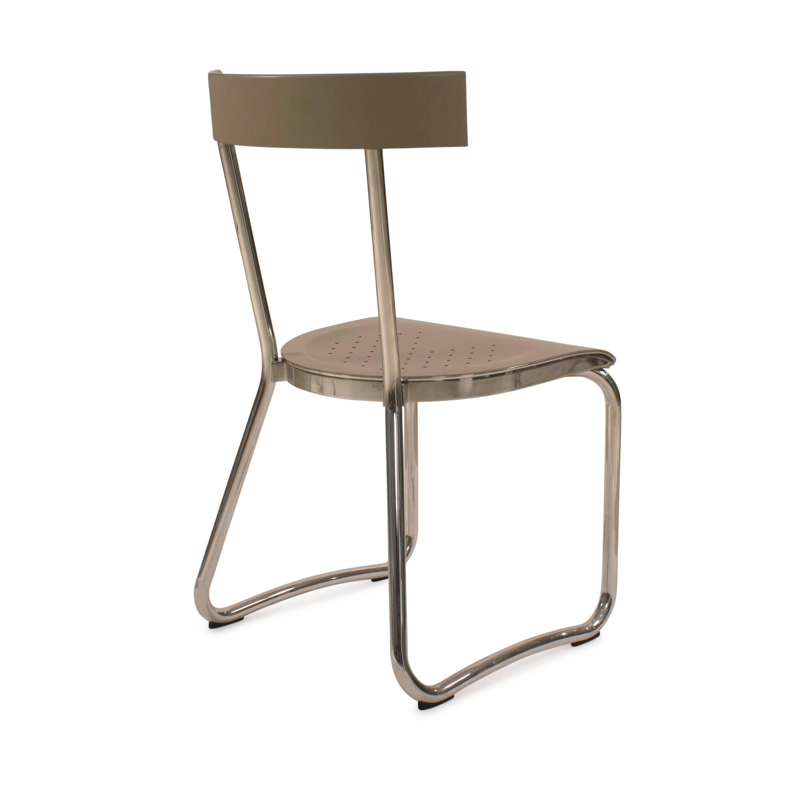 Italian Chrome and Leather Montecatini Dining Chair by Gio Ponti for Molteni, Italy For Sale