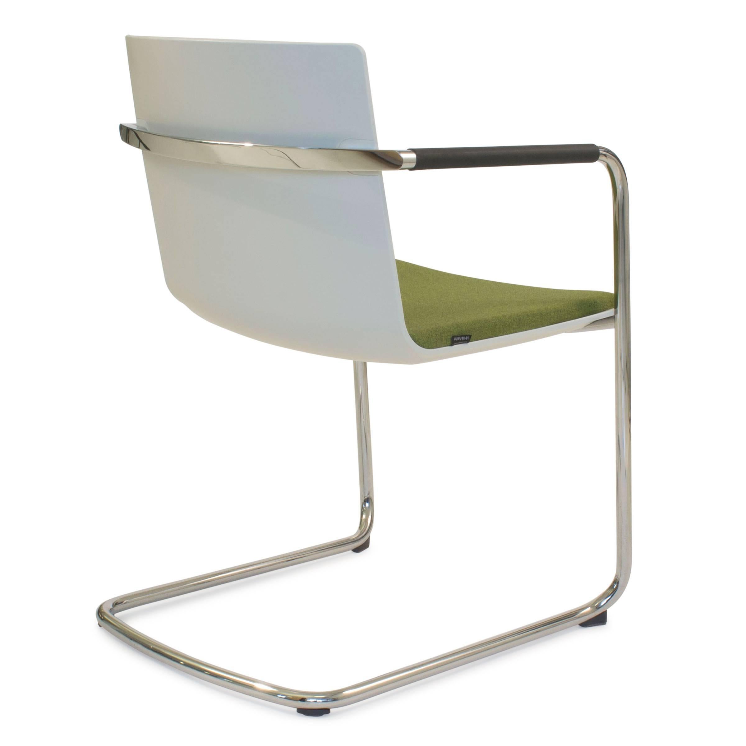 Green and White Neos 183/3 Cantilever Chair by Wiege for Wilkhahn, Germany In Good Condition For Sale In Brooklyn, NY