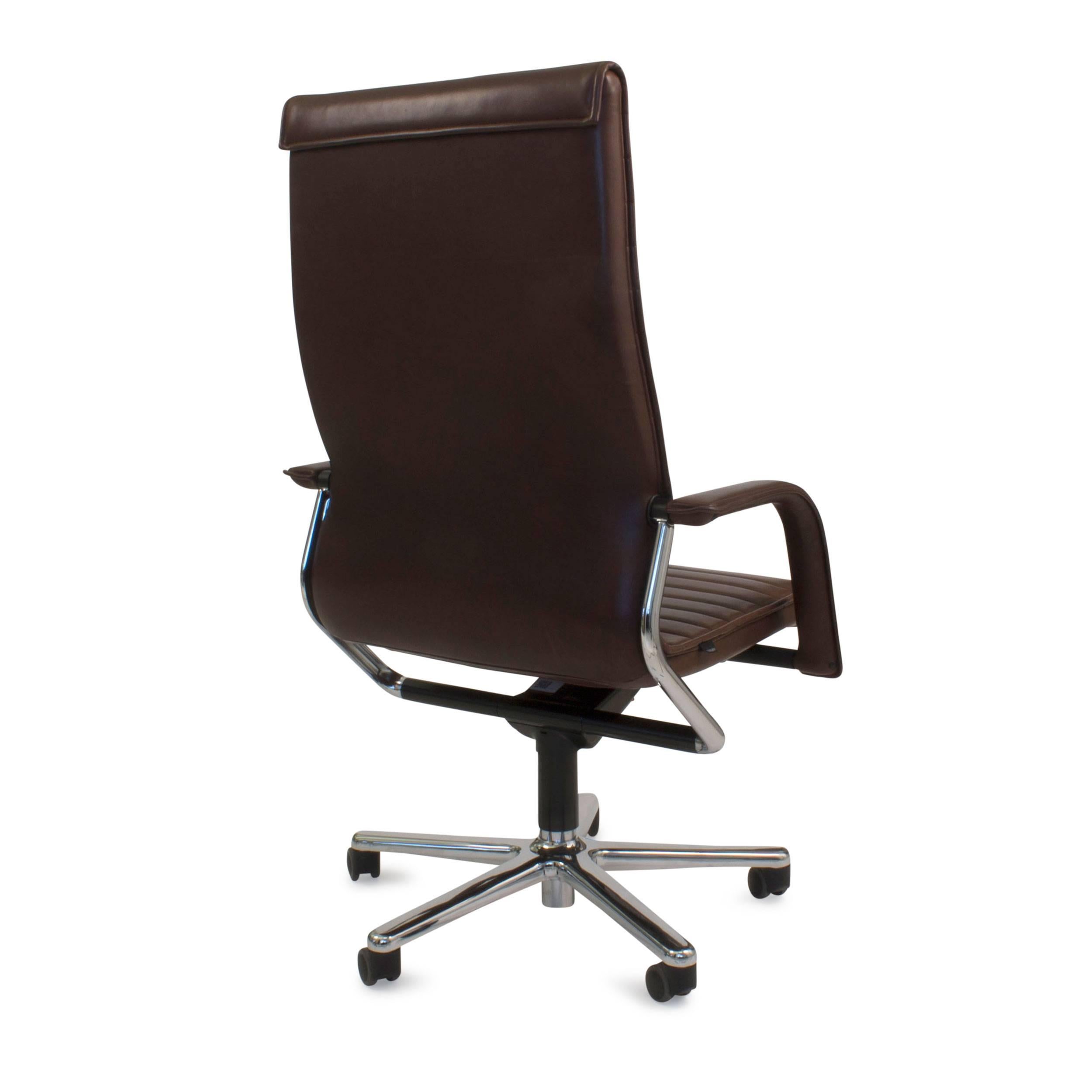 German Brown Leather FS 220/92 Executive Office Swivel Task Chair by Wilkhahn