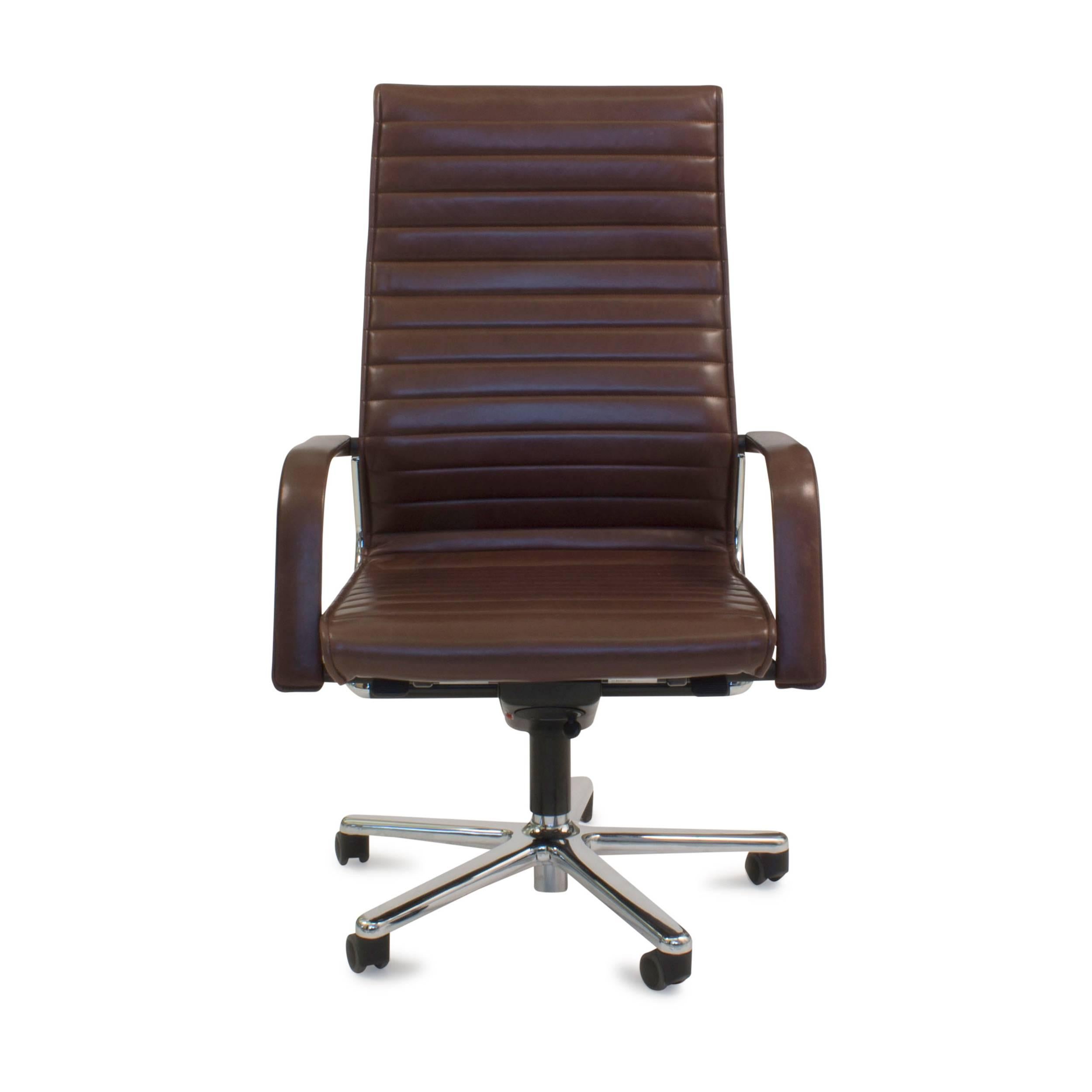 Brown Leather FS 220/92 Executive Office Swivel Task Chair by Wilkhahn