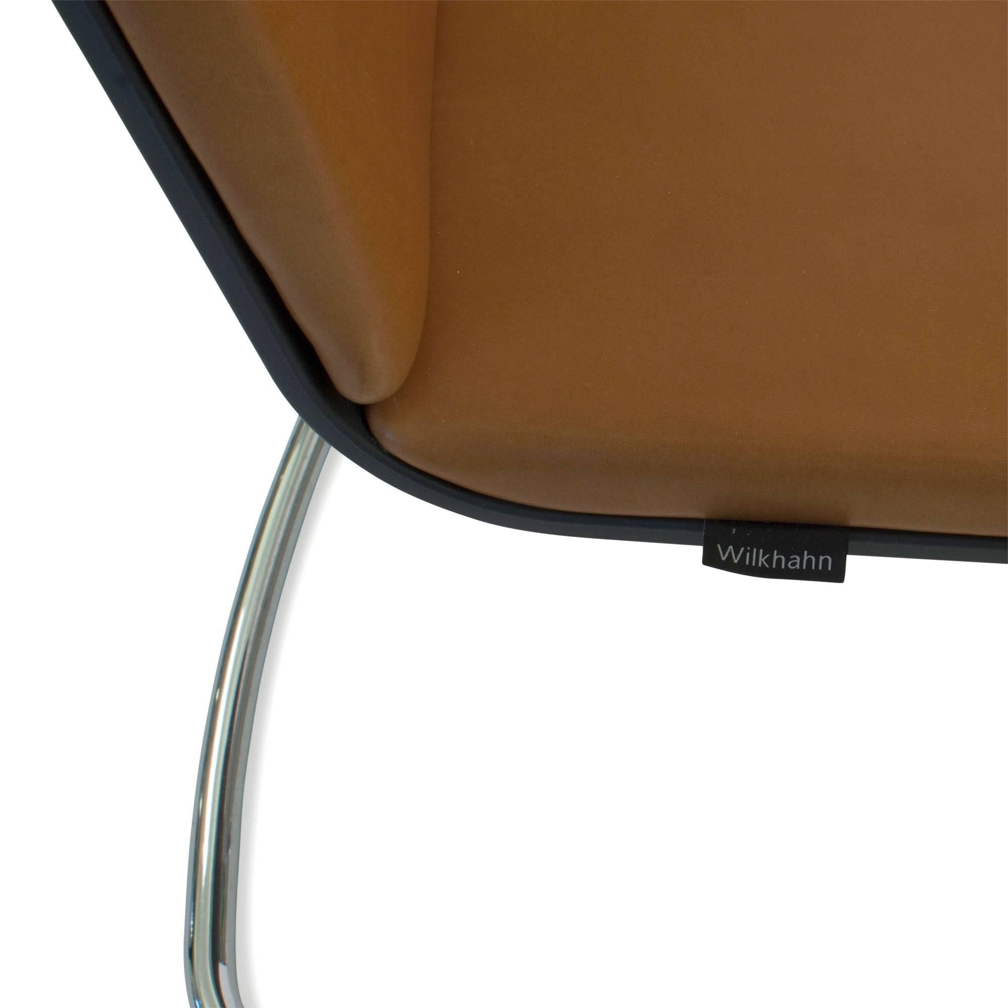 Contemporary Four Brown Leather Neos 183/3 Cantilever Chair, Wiege for Wilkhahn Germany, Set For Sale