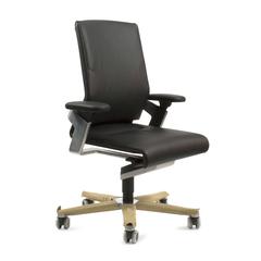 Black Leather on 174/71 Swivel Office Task Chair by Wiege for Wilkhahn, Germany