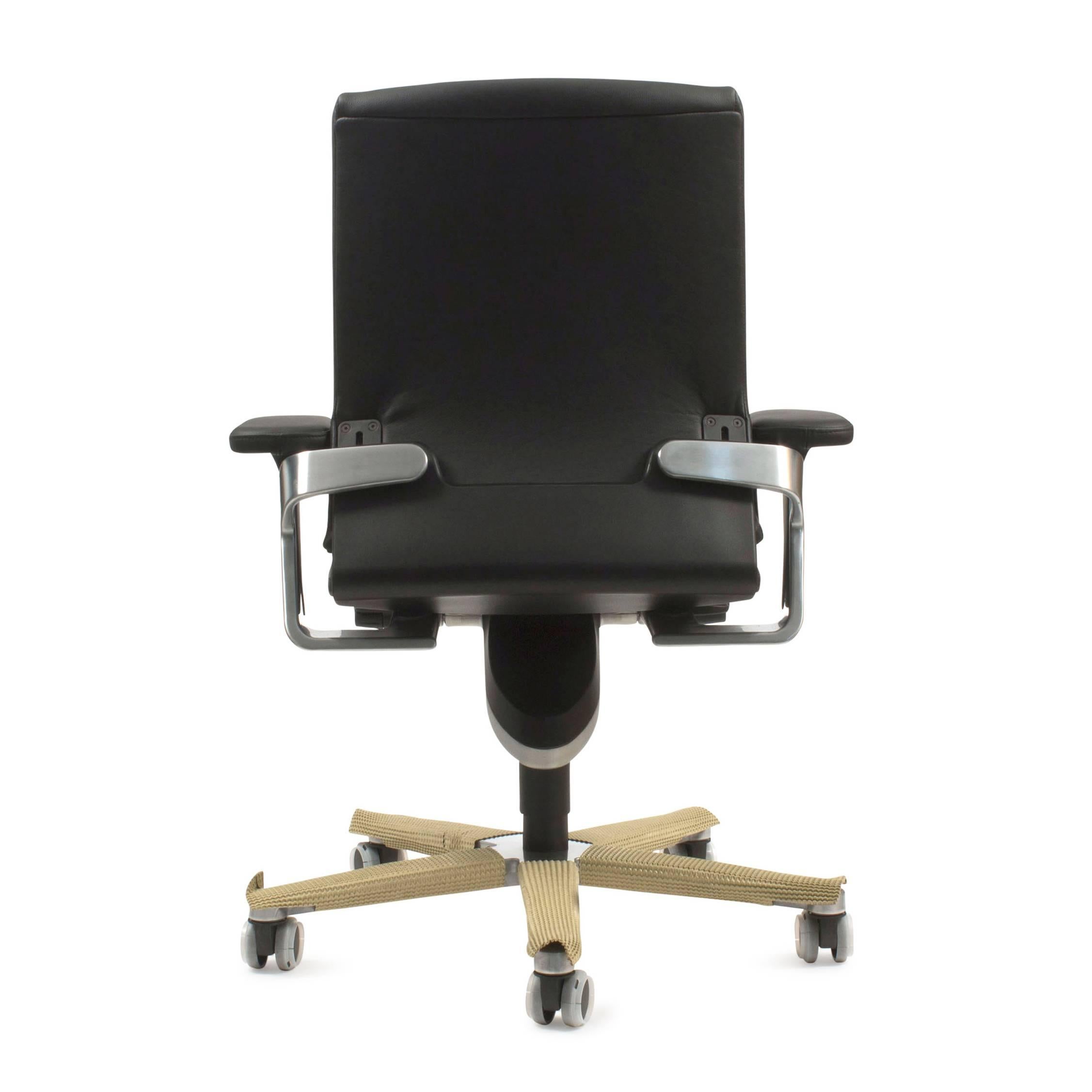 Contemporary Black Leather on 174/71 Swivel Office Task Chair by Wiege for Wilkhahn, Germany For Sale